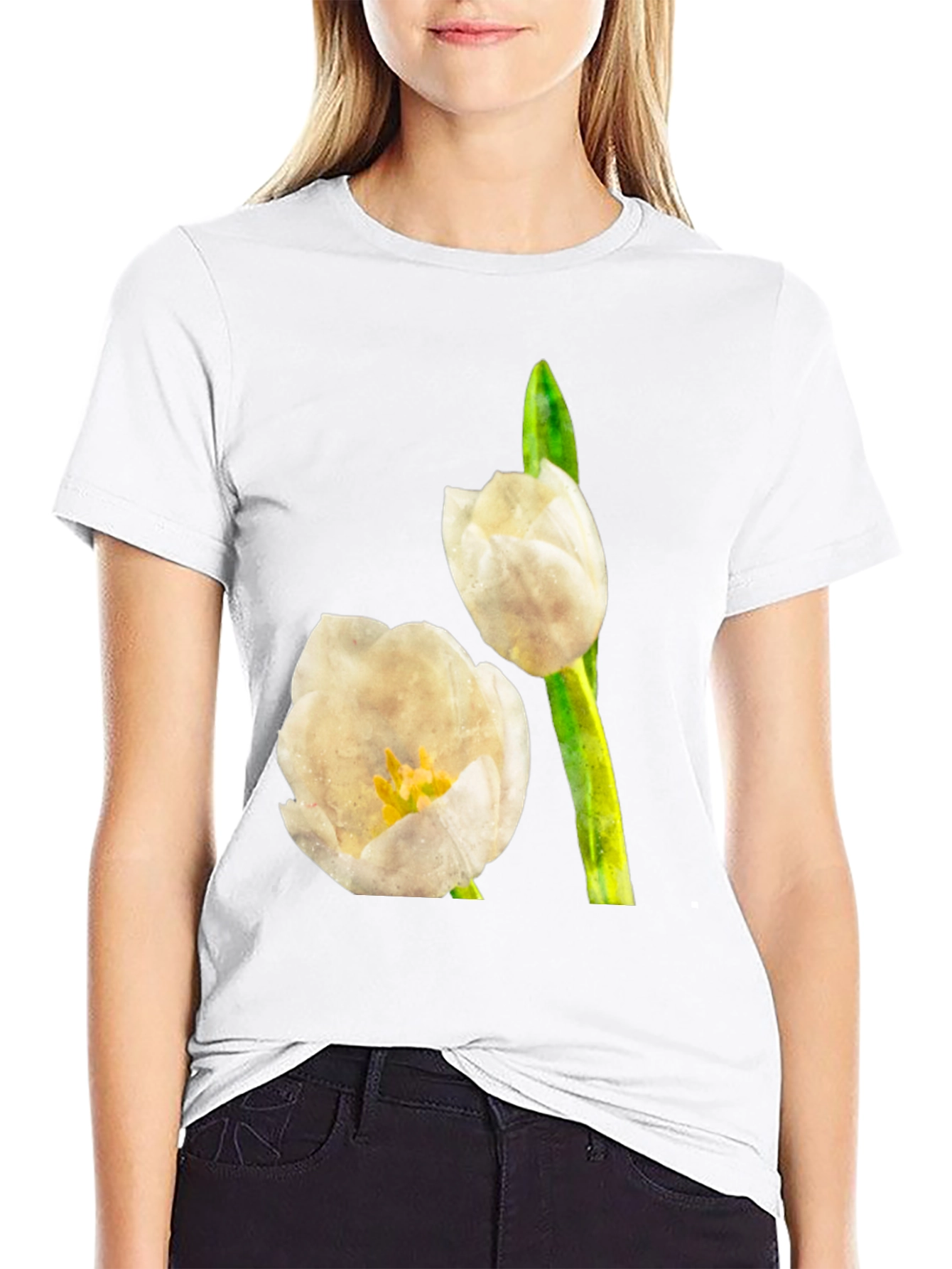 Tulip Graphic Tee - Black Cotton T-Shirt