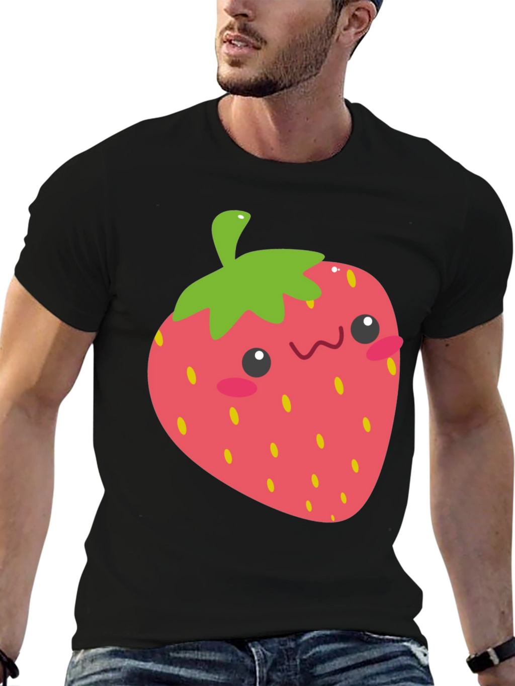 Kawaii Strawberry Graphic Tee - Black Unisex T-Shirt