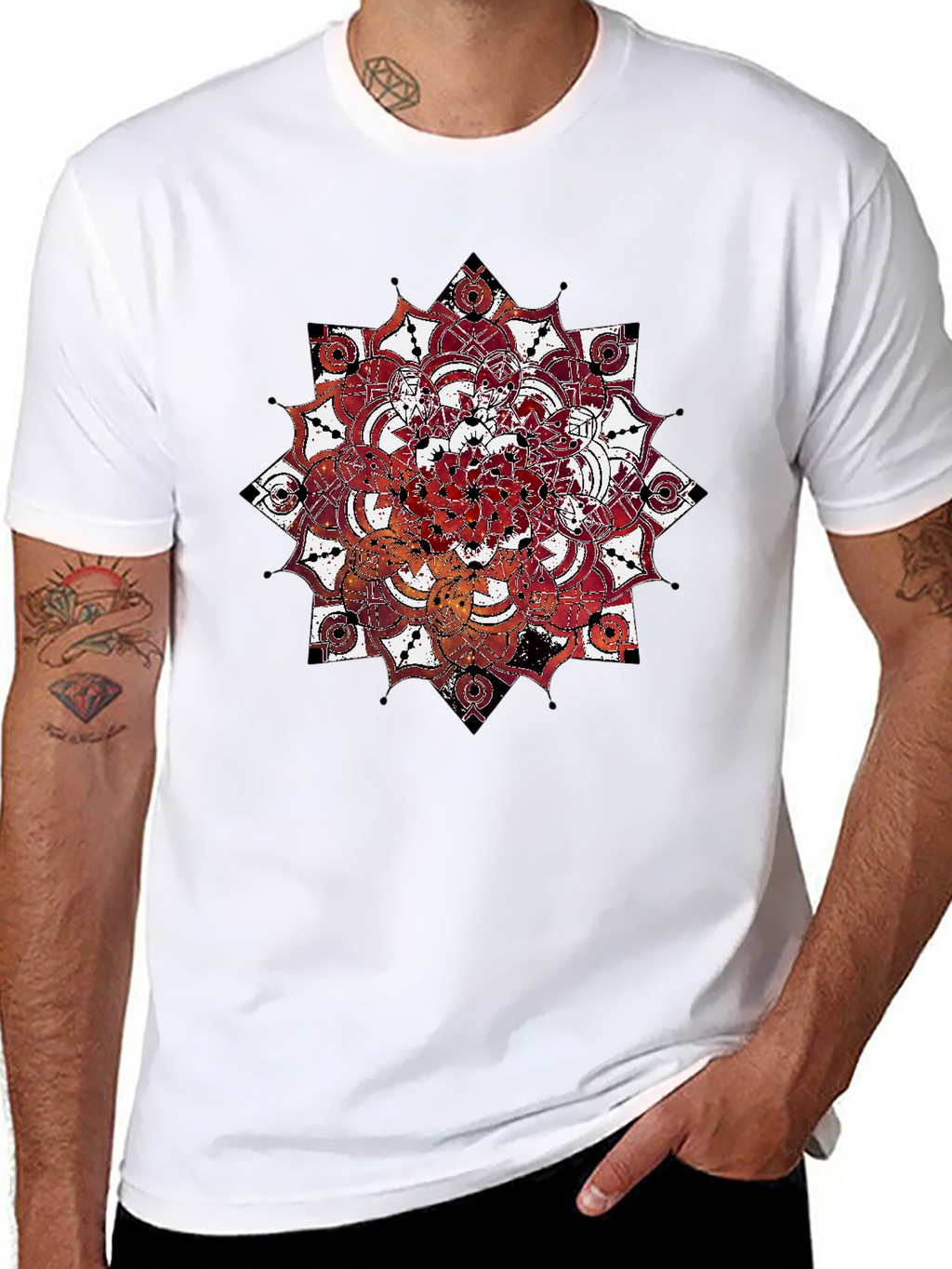 Mandala Print Black Crew Neck T-Shirt