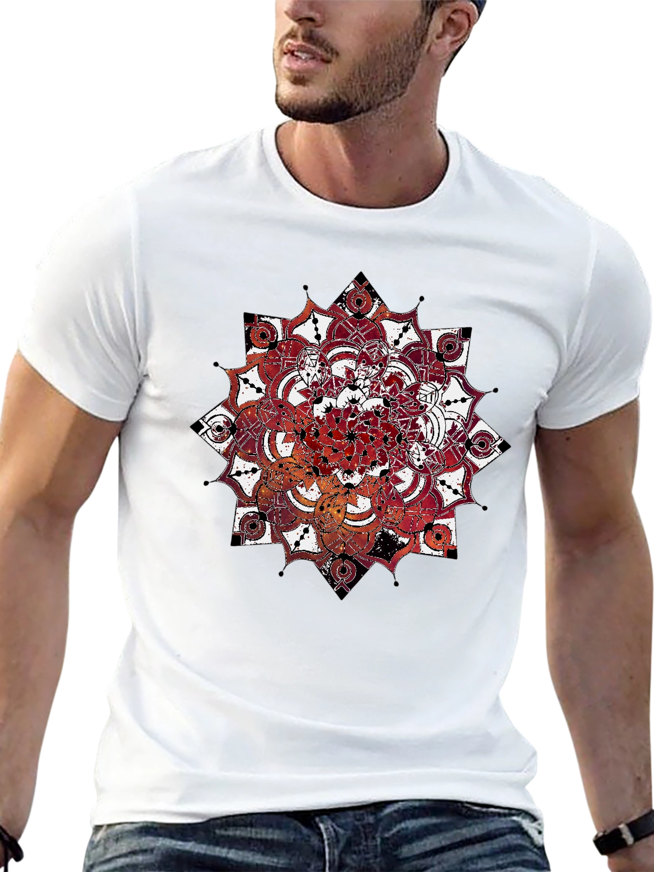 Mandala Print Black Crew Neck T-Shirt