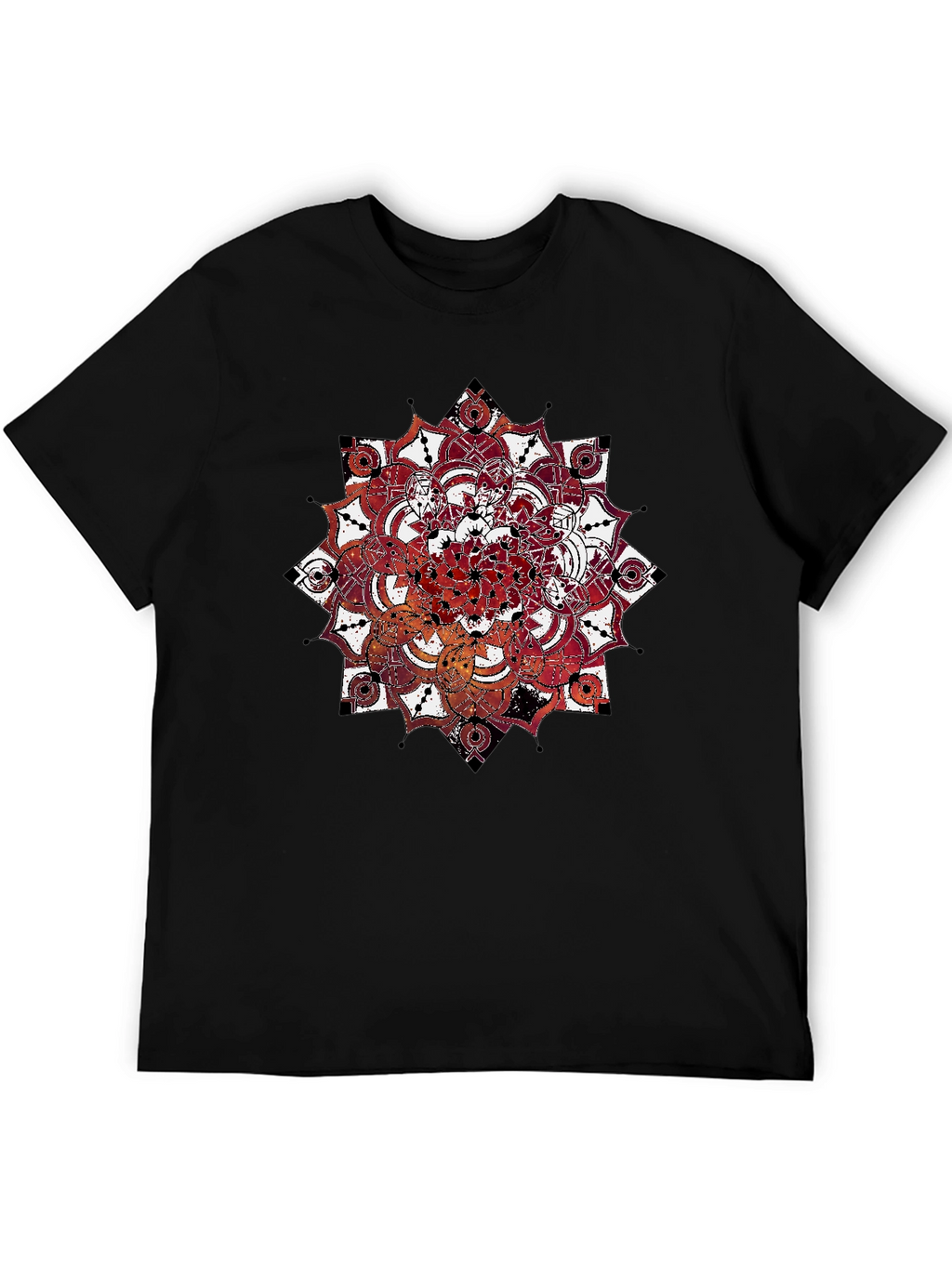 Mandala Print Black Crew Neck T-Shirt