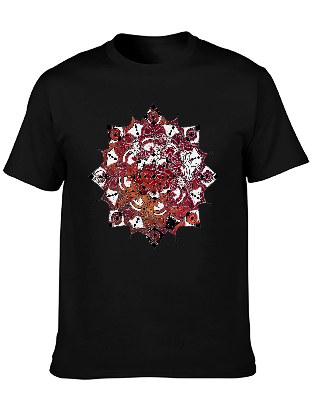 Mandala Print Black Crew Neck T-Shirt