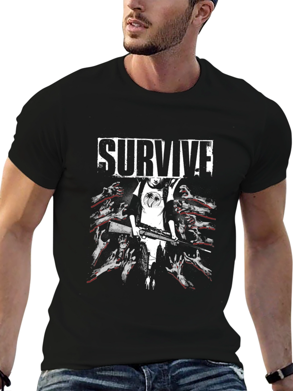 Survive Zombie Graphic Black T-Shirt