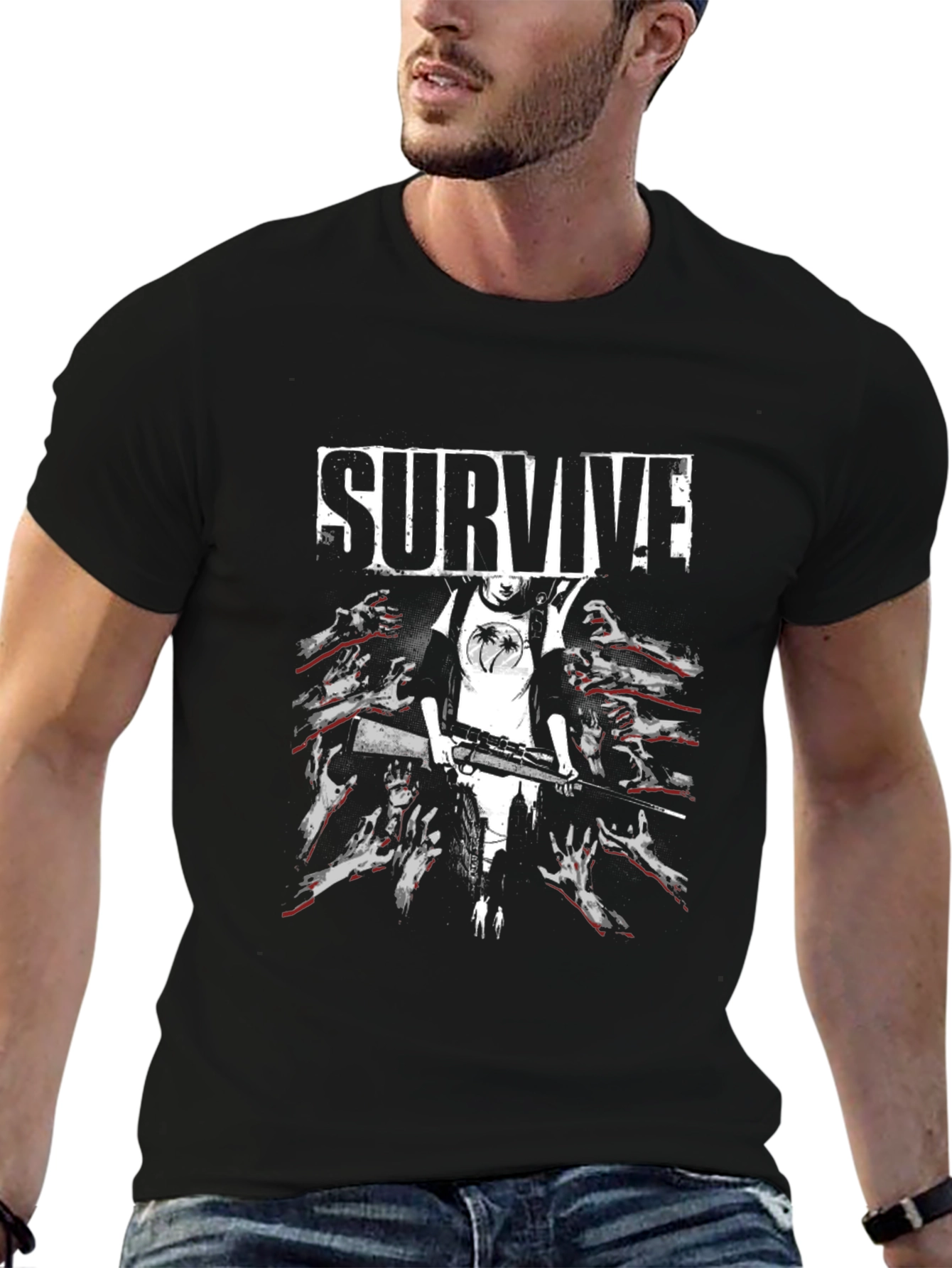 Survive Zombie Graphic Black T-Shirt