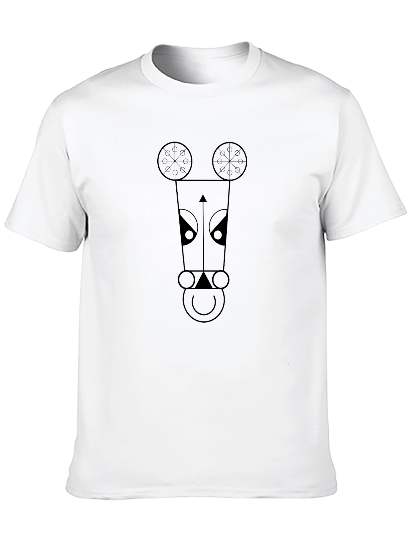 Geometric Animal Face Graphic Tee - Black Cotton Casual T-Shirt