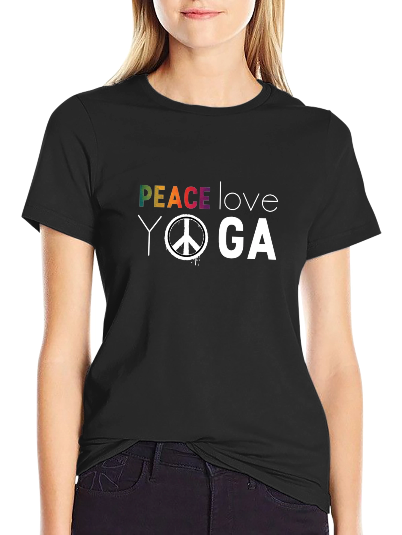 Peace Love Yoga T-Shirt - Black Graphic Tee