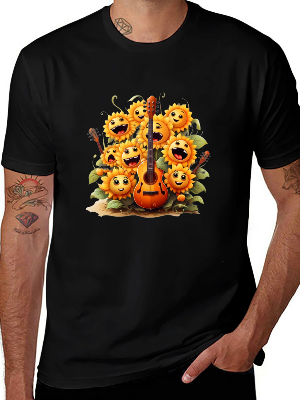 Sunflower Guitar Graphic Tee - Black
