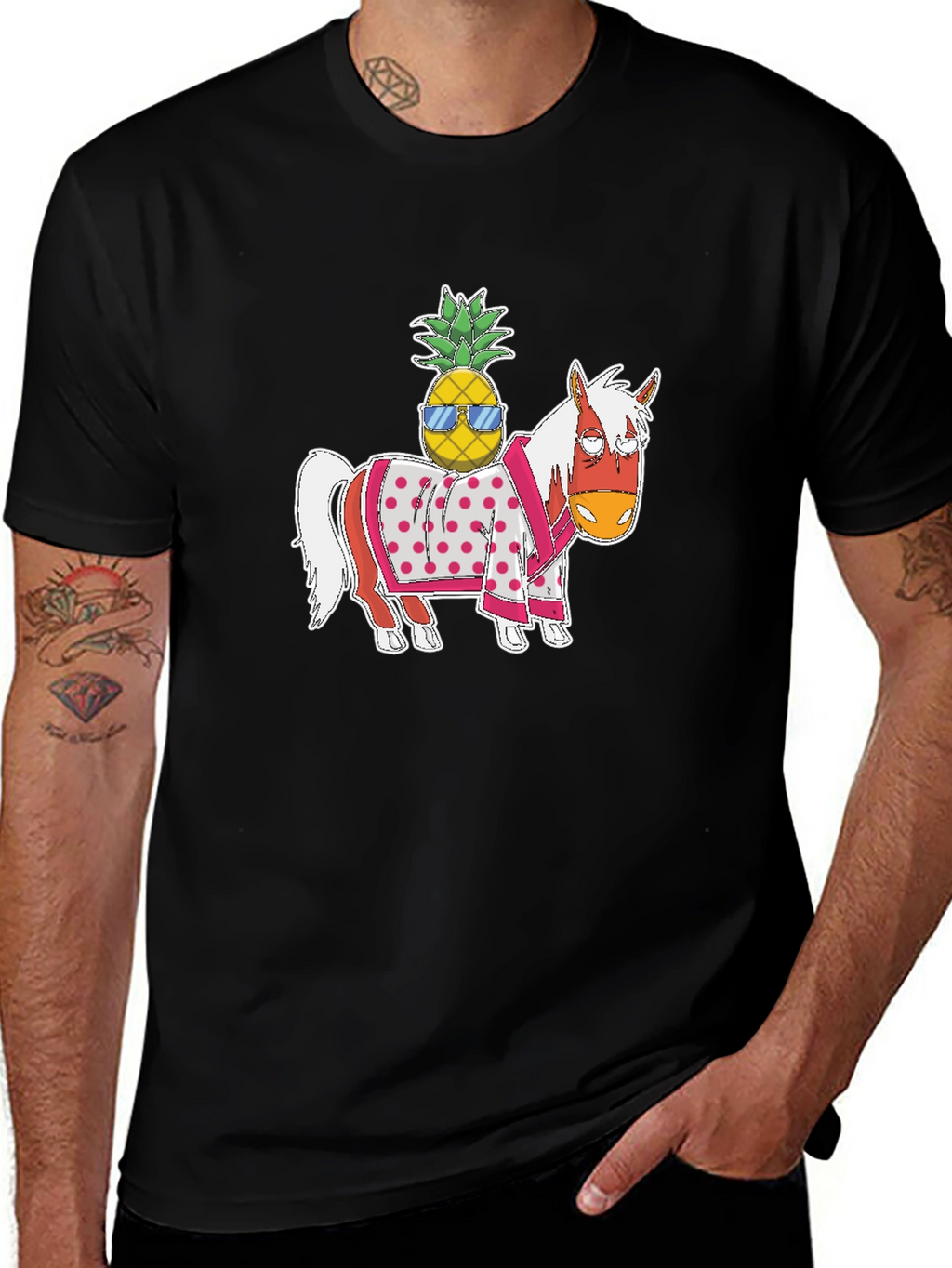 Novelty Graphic T-Shirt: Horse with Pineapple Rider