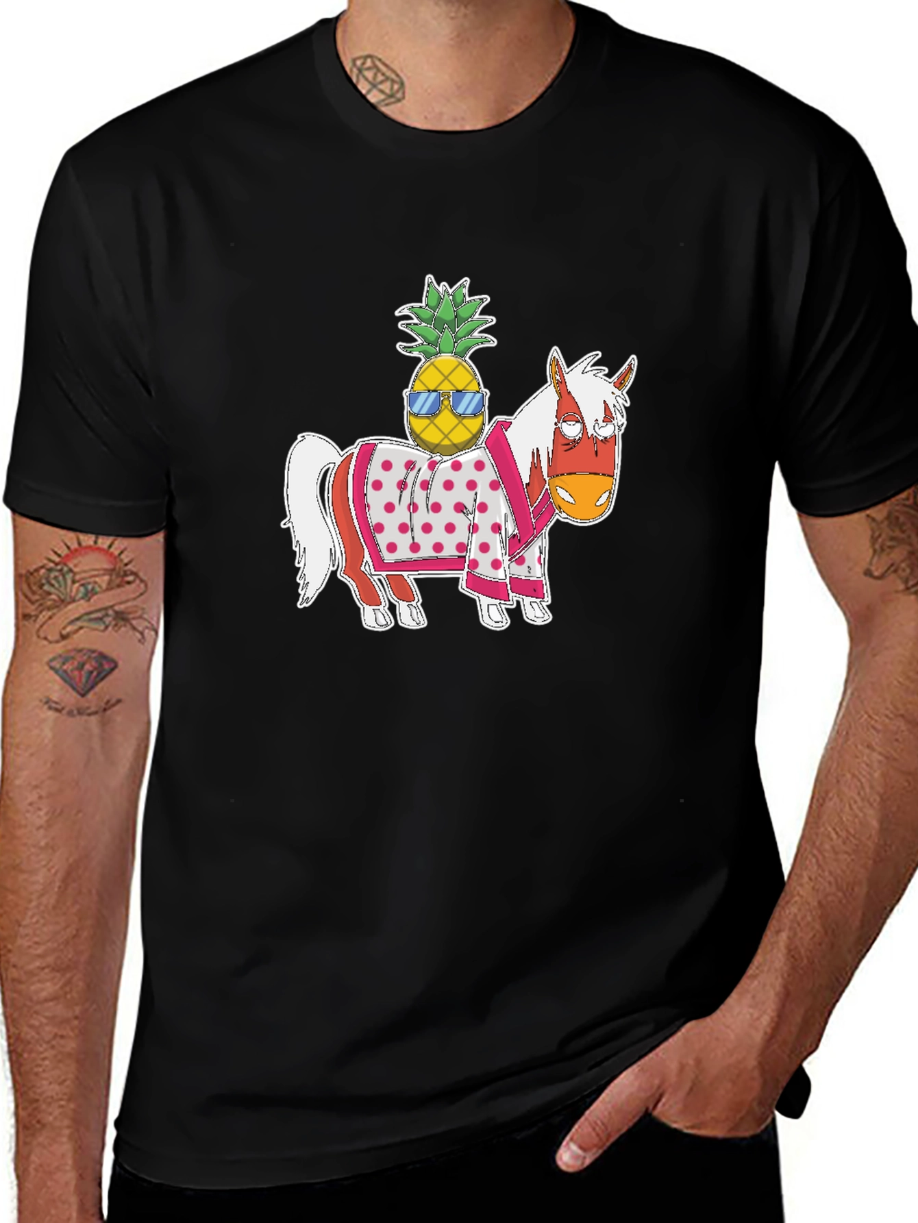 Novelty Graphic T-Shirt: Horse with Pineapple Rider