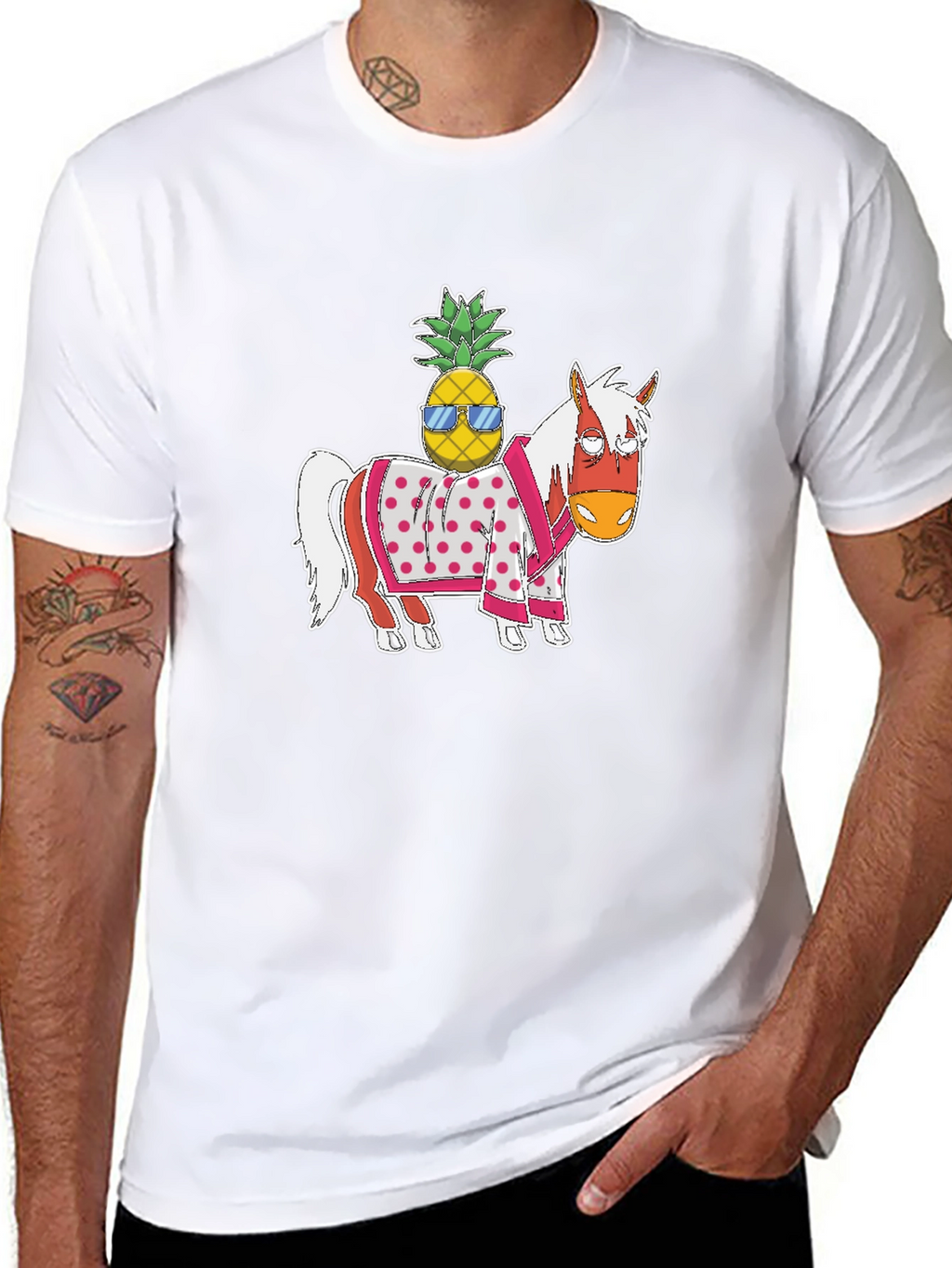 Novelty Graphic T-Shirt: Horse with Pineapple Rider