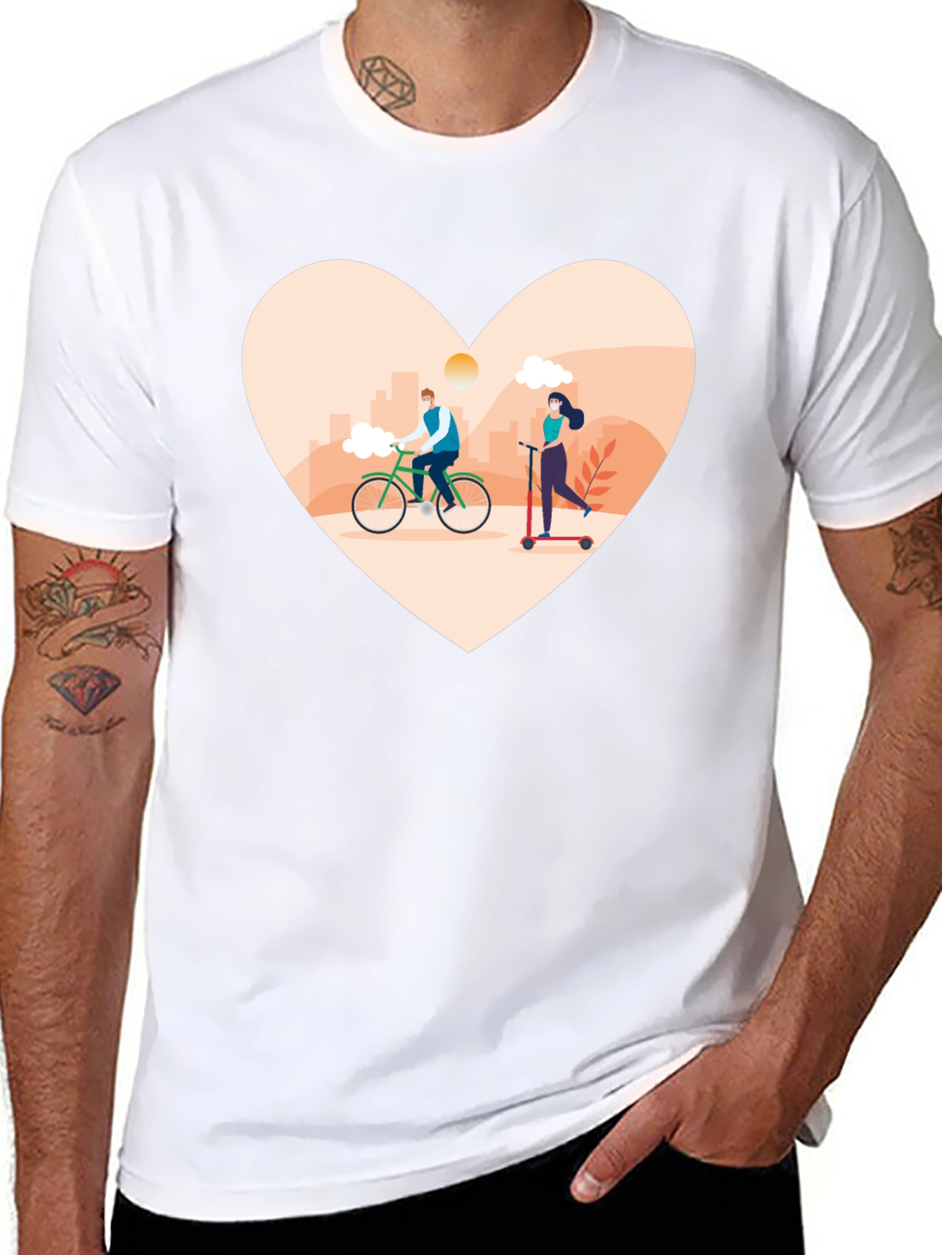Heart Design T-Shirt - Cyclist & Scooter