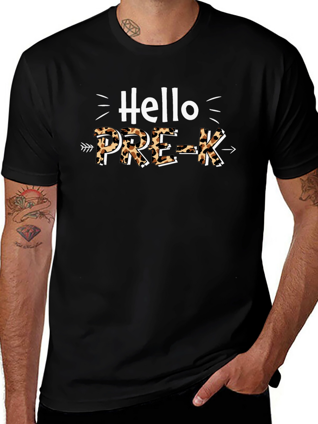 Hello PRE-K Leopard Print Teacher Shirt
