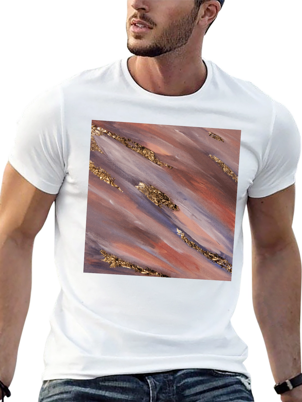 Abstract Gold Streak Tee - Modern Art Shirt