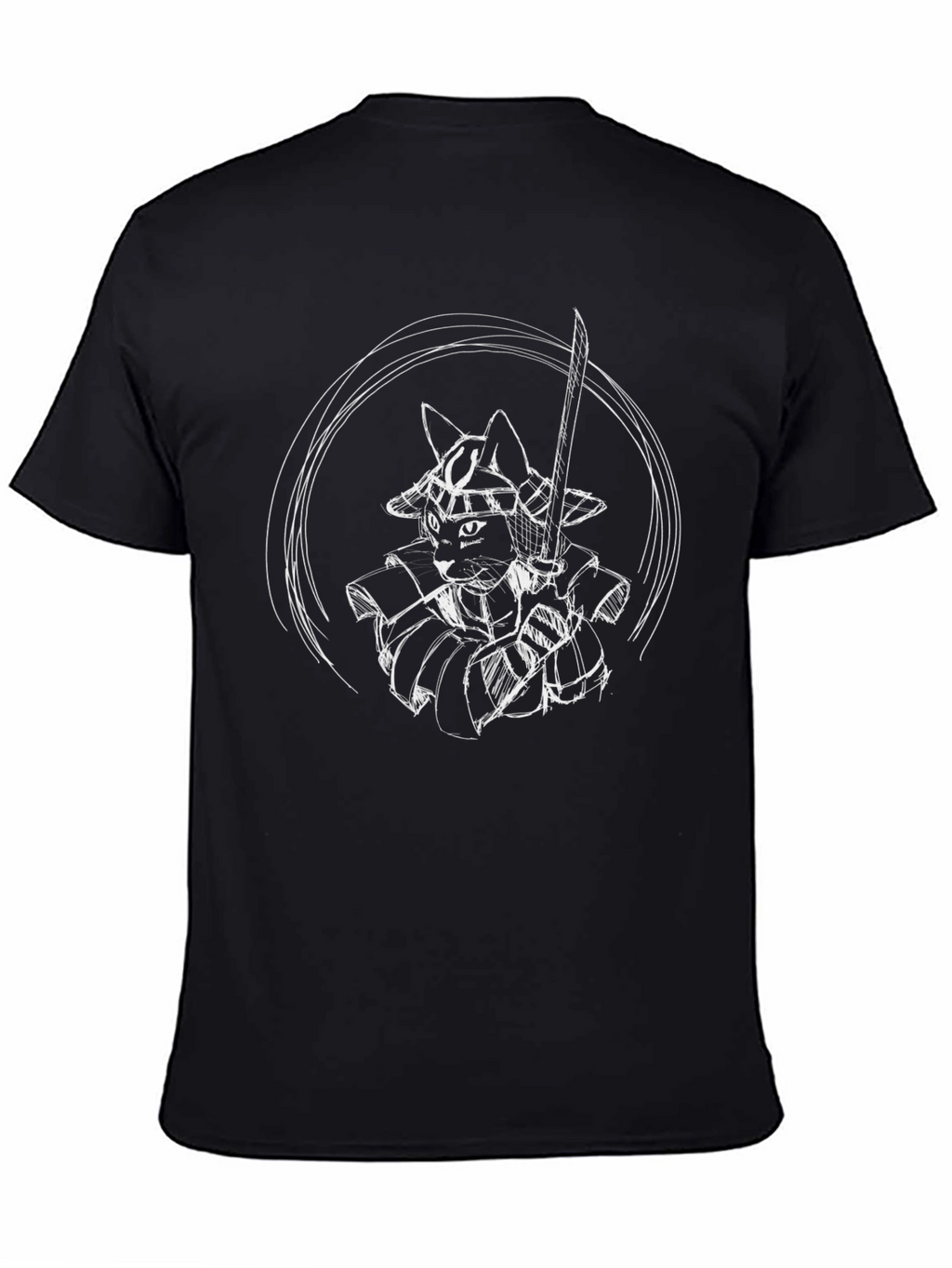 Samurai Cat T-Shirt - Black Cotton Graphic Tee