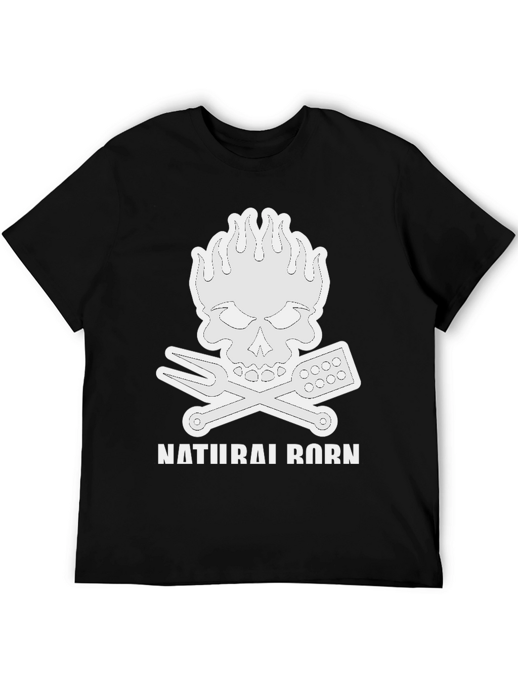 Natural Born Griller T-Shirt Skull Flames BBQ