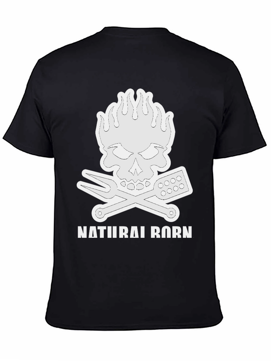 Natural Born Griller T-Shirt Skull Flames BBQ