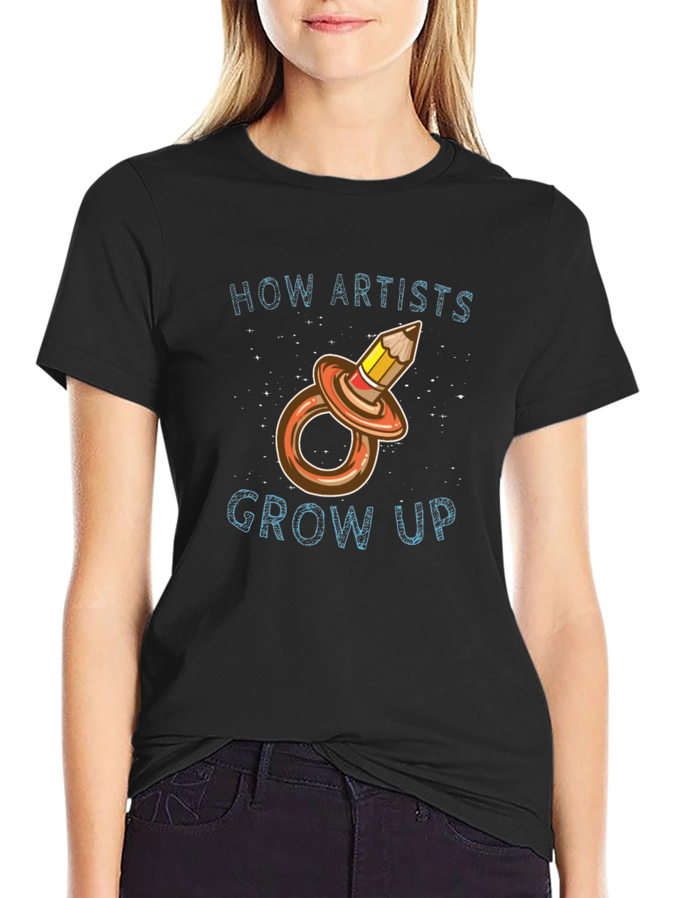 Artist Humor T-Shirt - How Artists Grow Up Pencil Pacifier