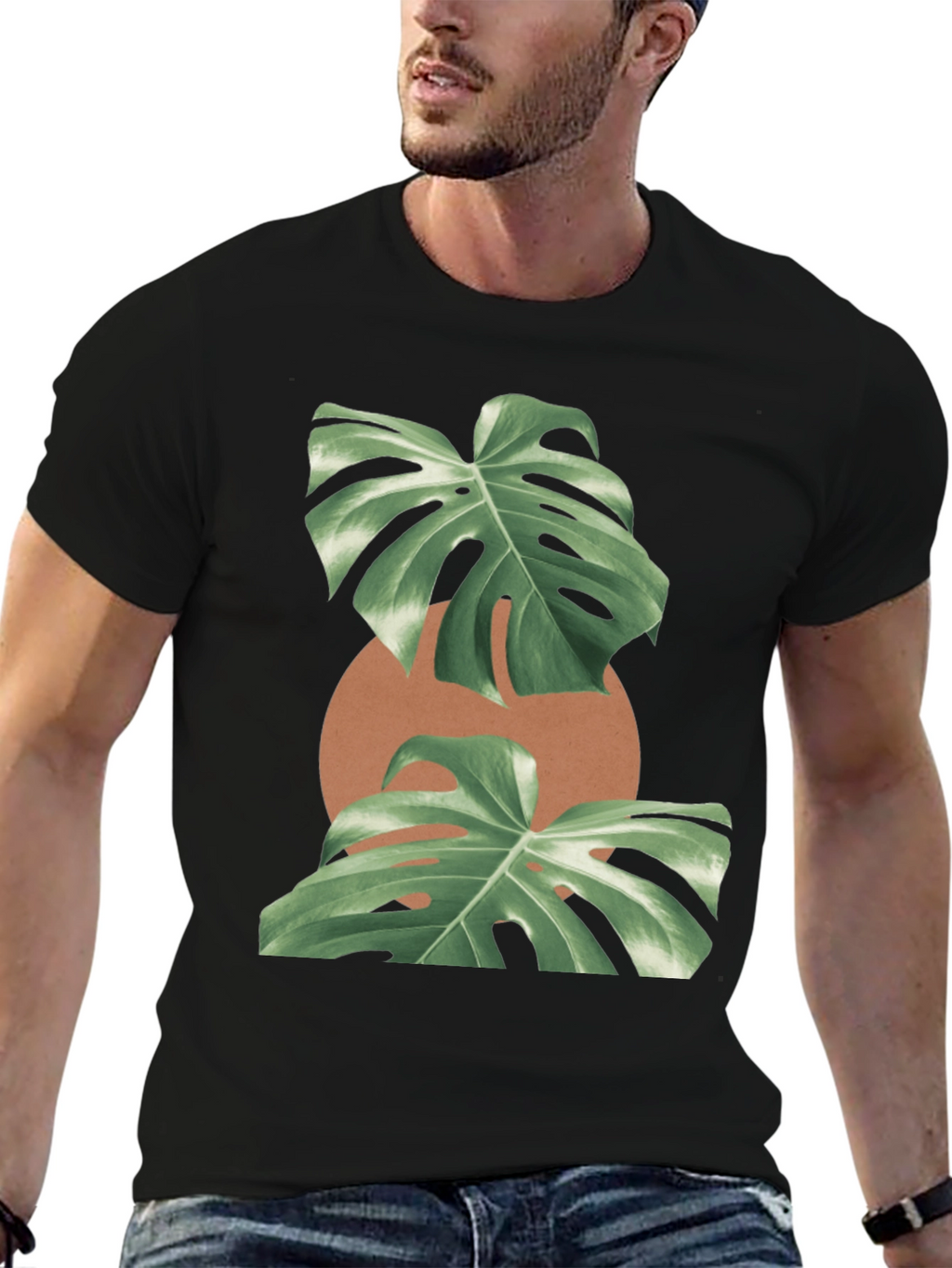 Monstera Leaf Graphic Black T-Shirt