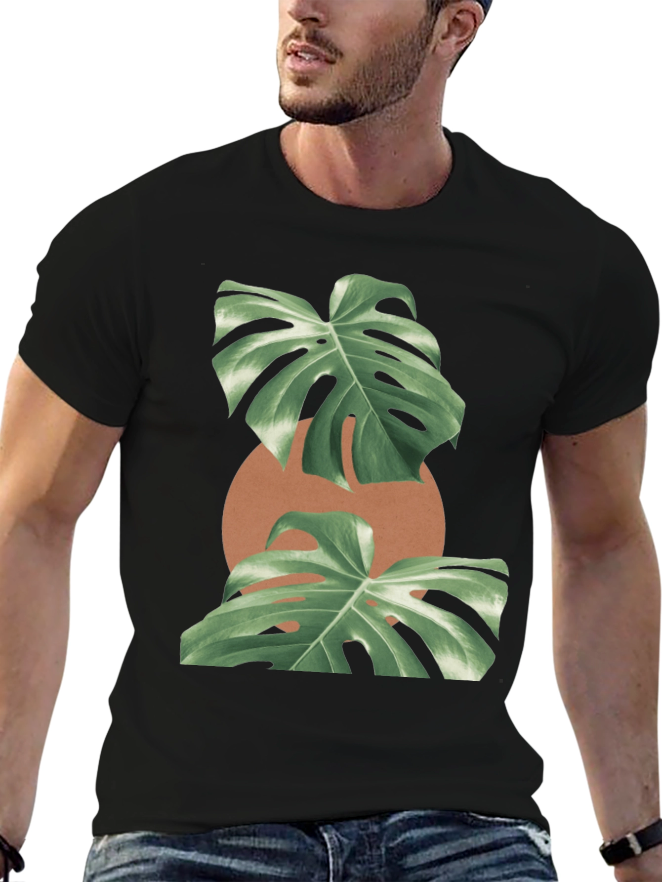 Monstera Leaf Graphic Black T-Shirt