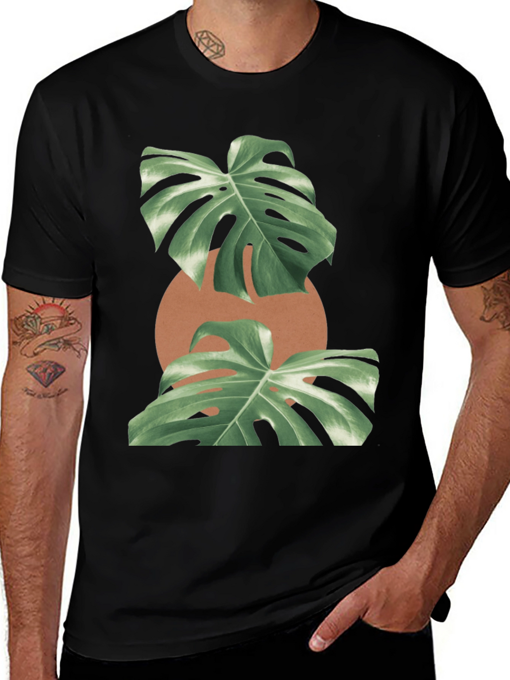 Monstera Leaf Graphic Black T-Shirt