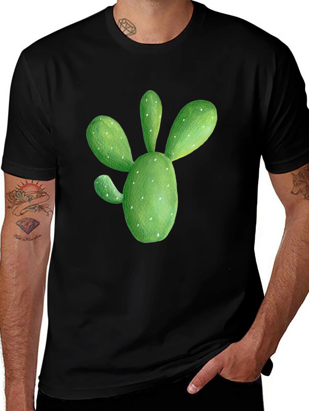 Cactus Graphic Tee - Black Cotton T-Shirt