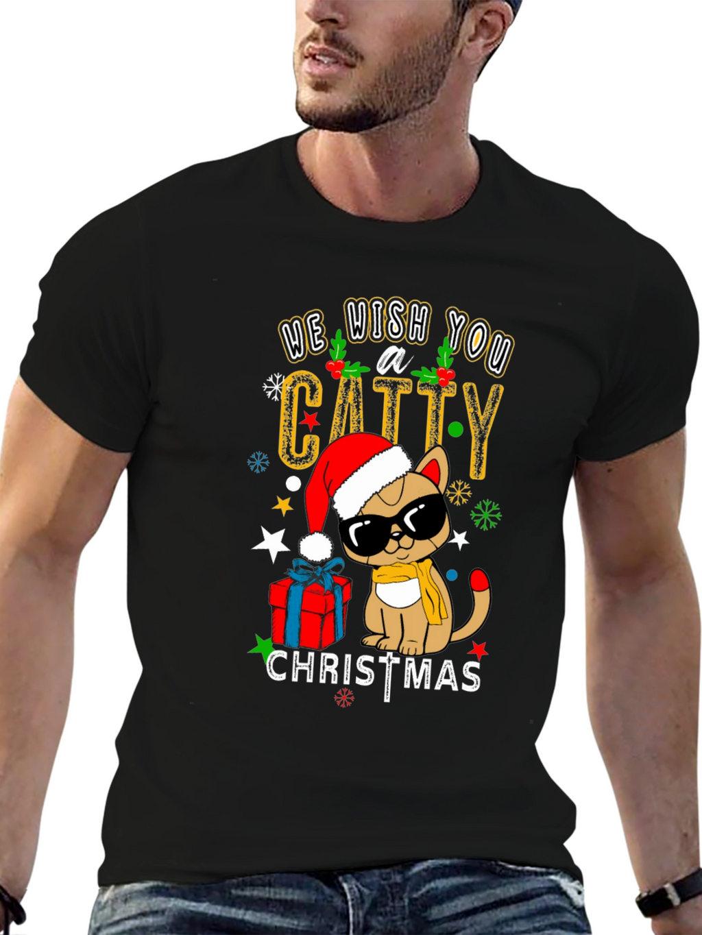 Catty Christmas T-Shirt - Holiday Festive Wear