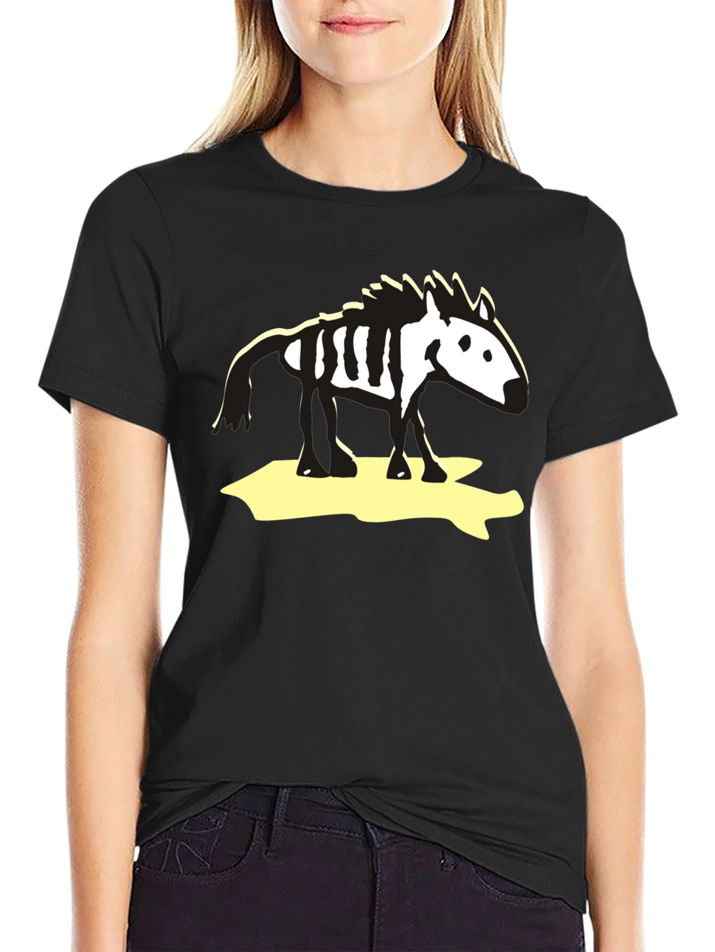 Zebra Skeleton Graphic Tee - Black Cotton T-Shirt