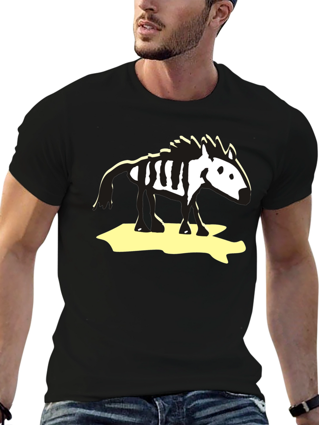 Zebra Skeleton Graphic Tee - Black Cotton T-Shirt