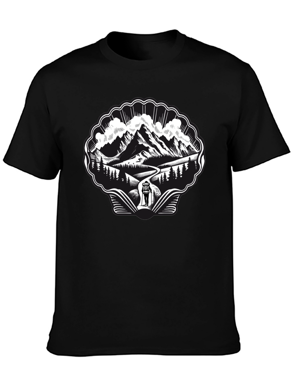 Mountain Hiking Graphic Tee - Black