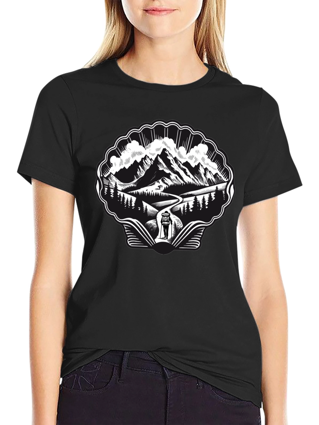Mountain Hiking Graphic Tee - Black