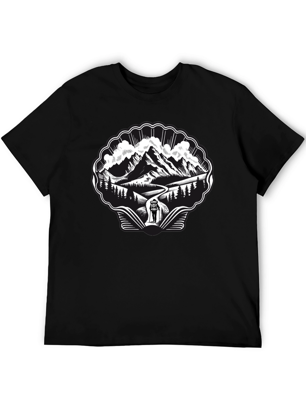 Mountain Hiking Graphic Tee - Black