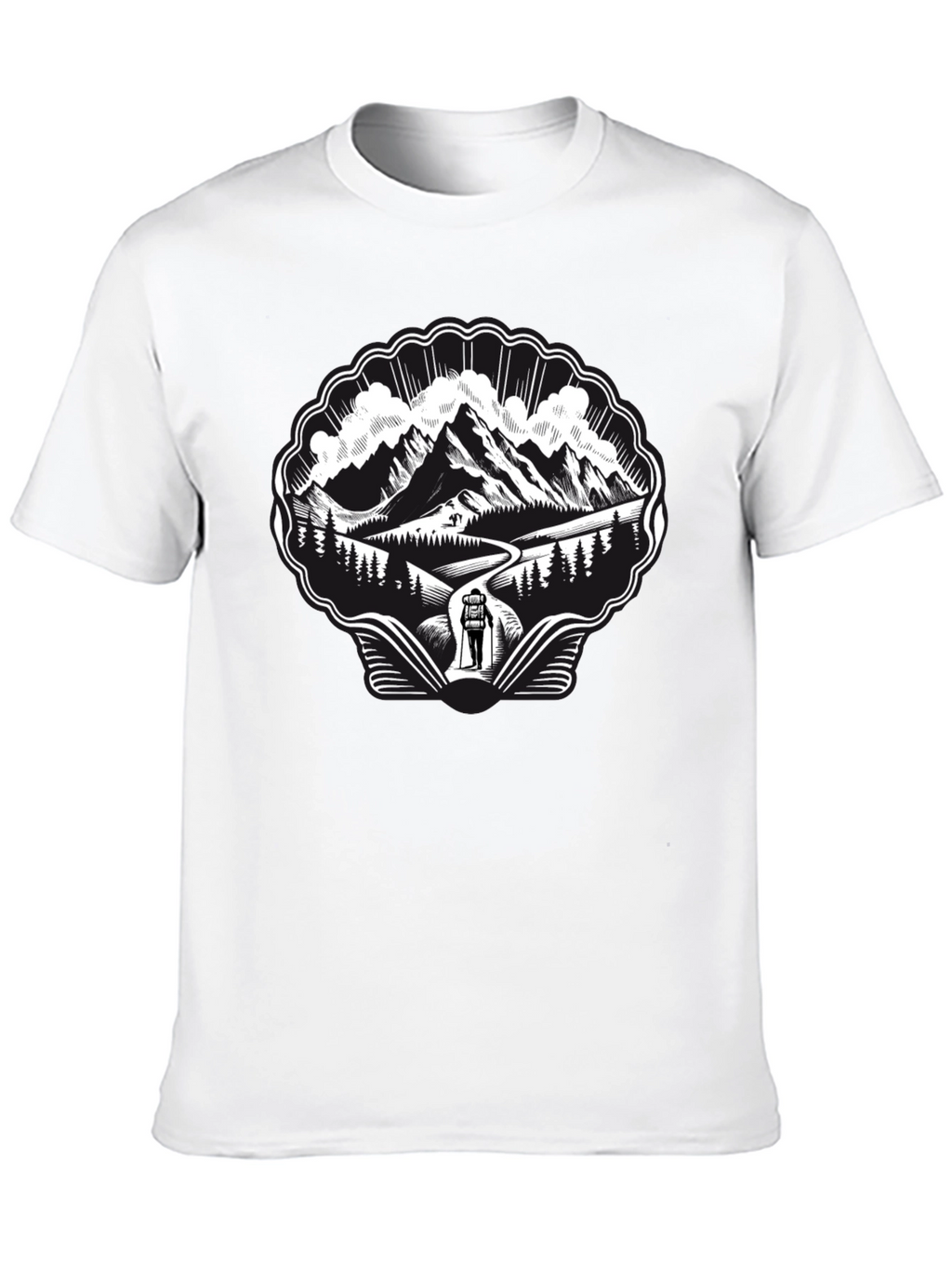 Mountain Hiking Graphic Tee - Black