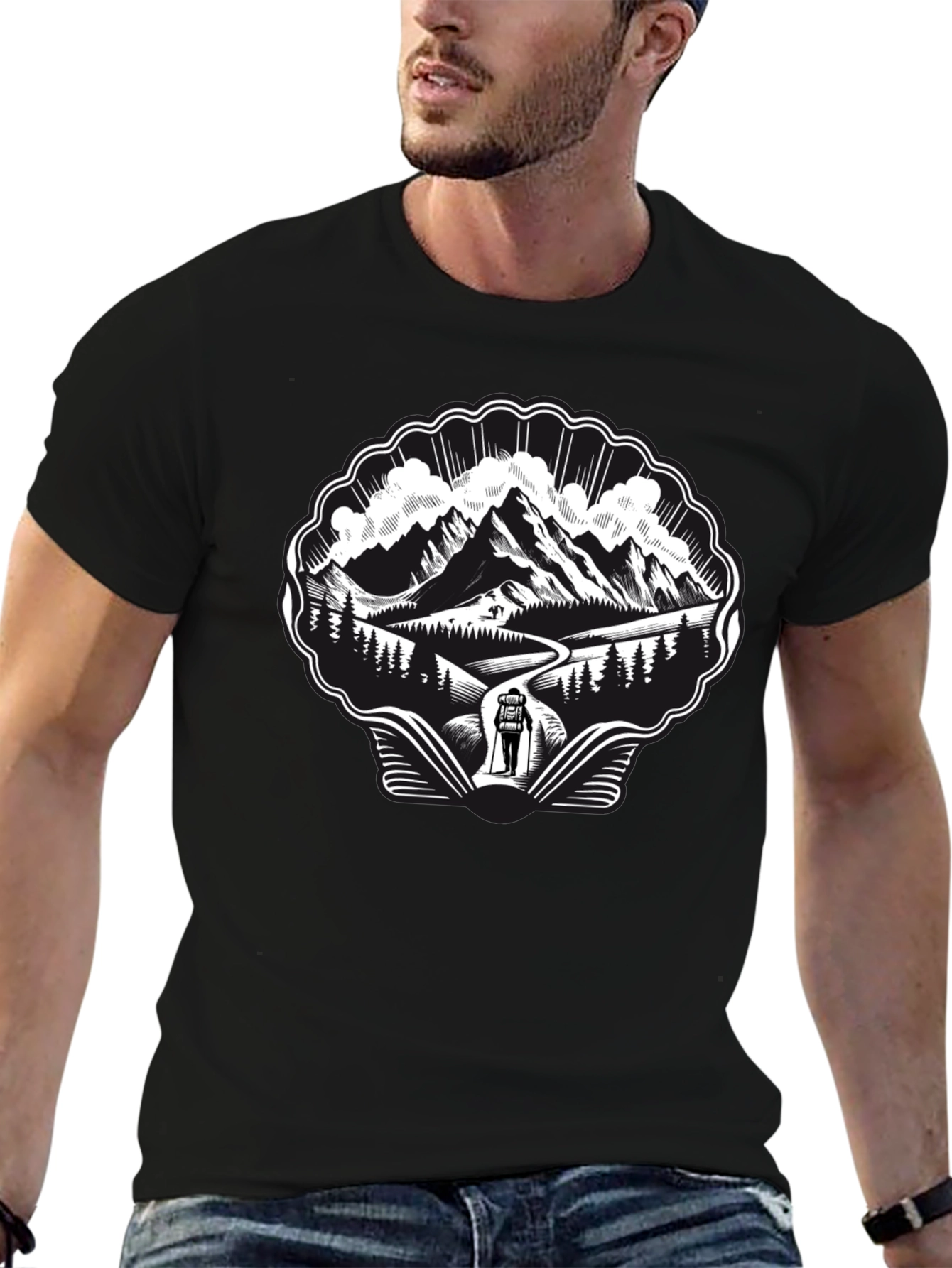 Mountain Hiking Graphic Tee - Black