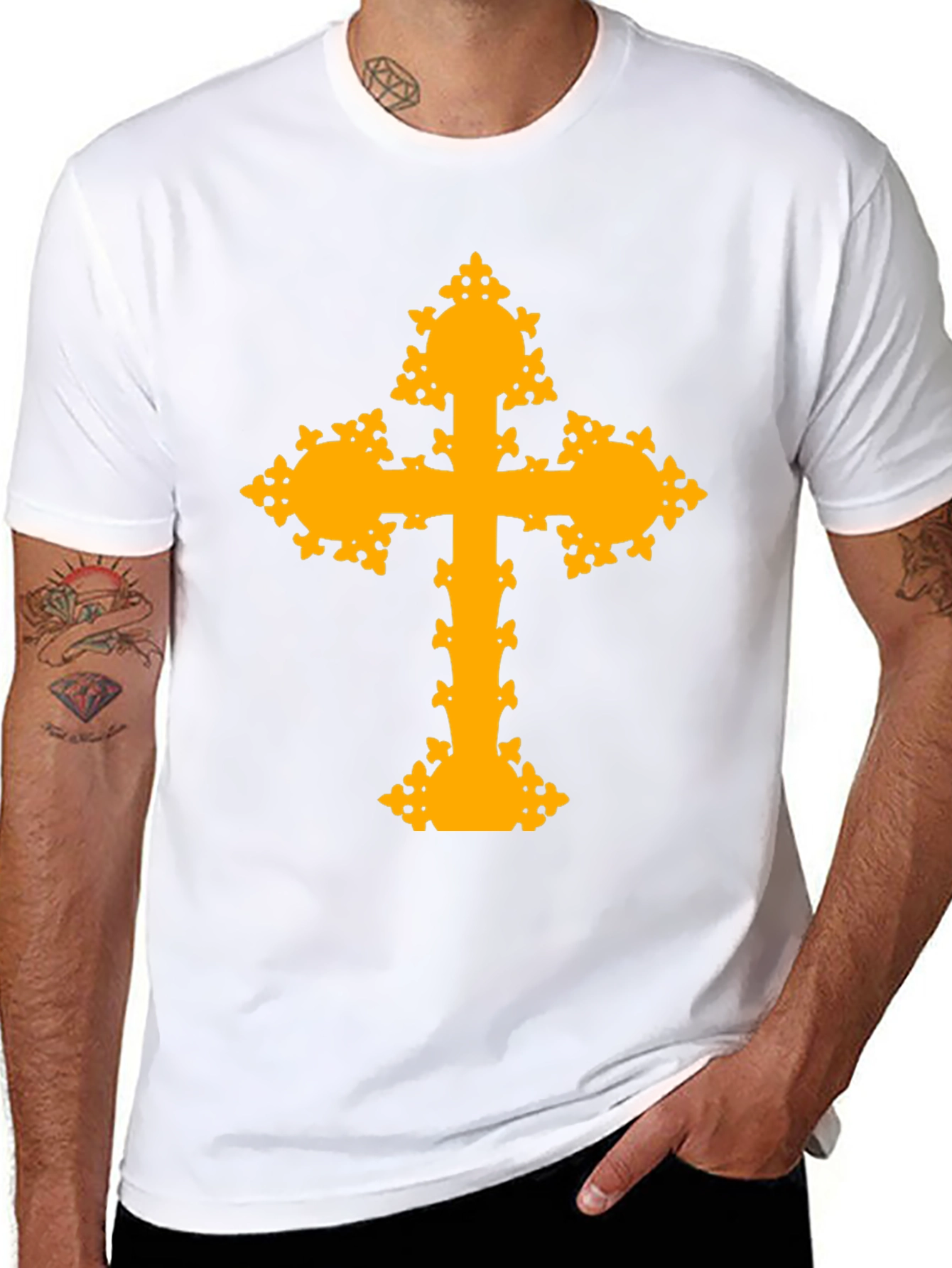 Ornate Cross Graphic T-Shirt - Black