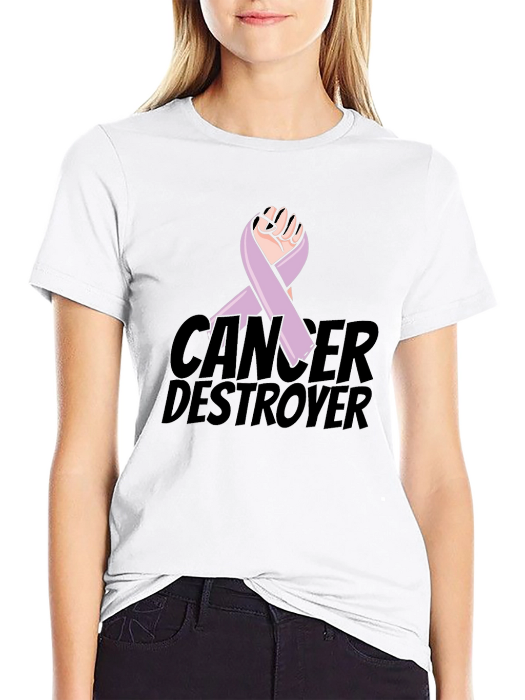 Cancer Destroyer Ribbon Graphic T-Shirt