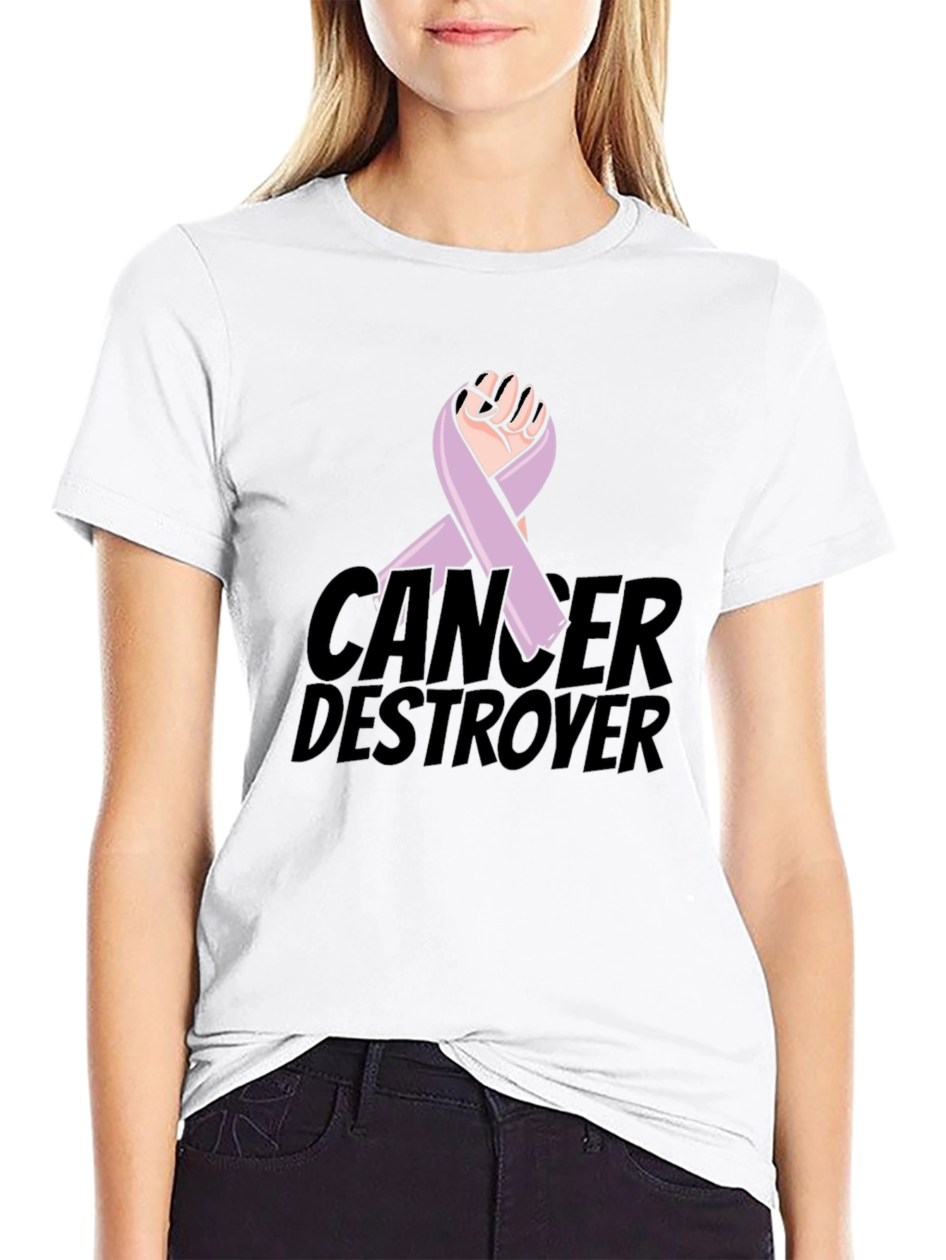 Cancer Destroyer Ribbon Graphic T-Shirt