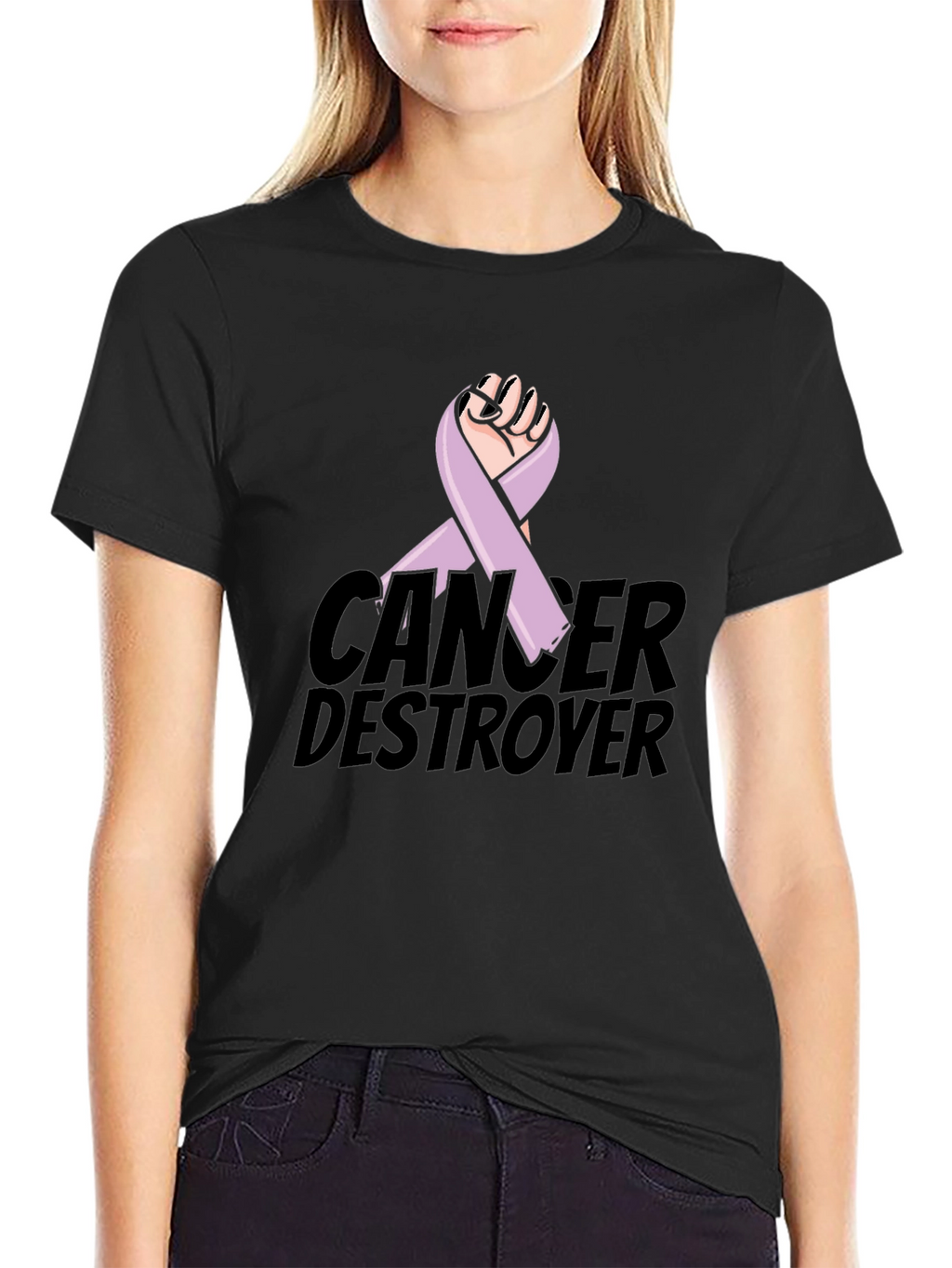 Cancer Destroyer Ribbon Graphic T-Shirt