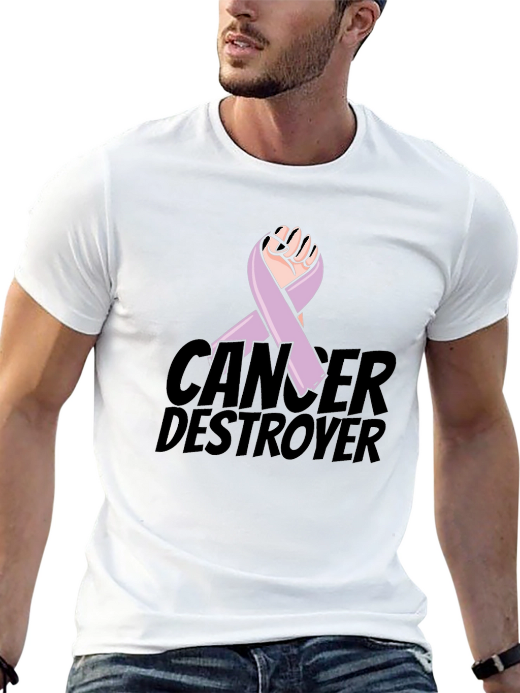 Cancer Destroyer Ribbon Graphic T-Shirt