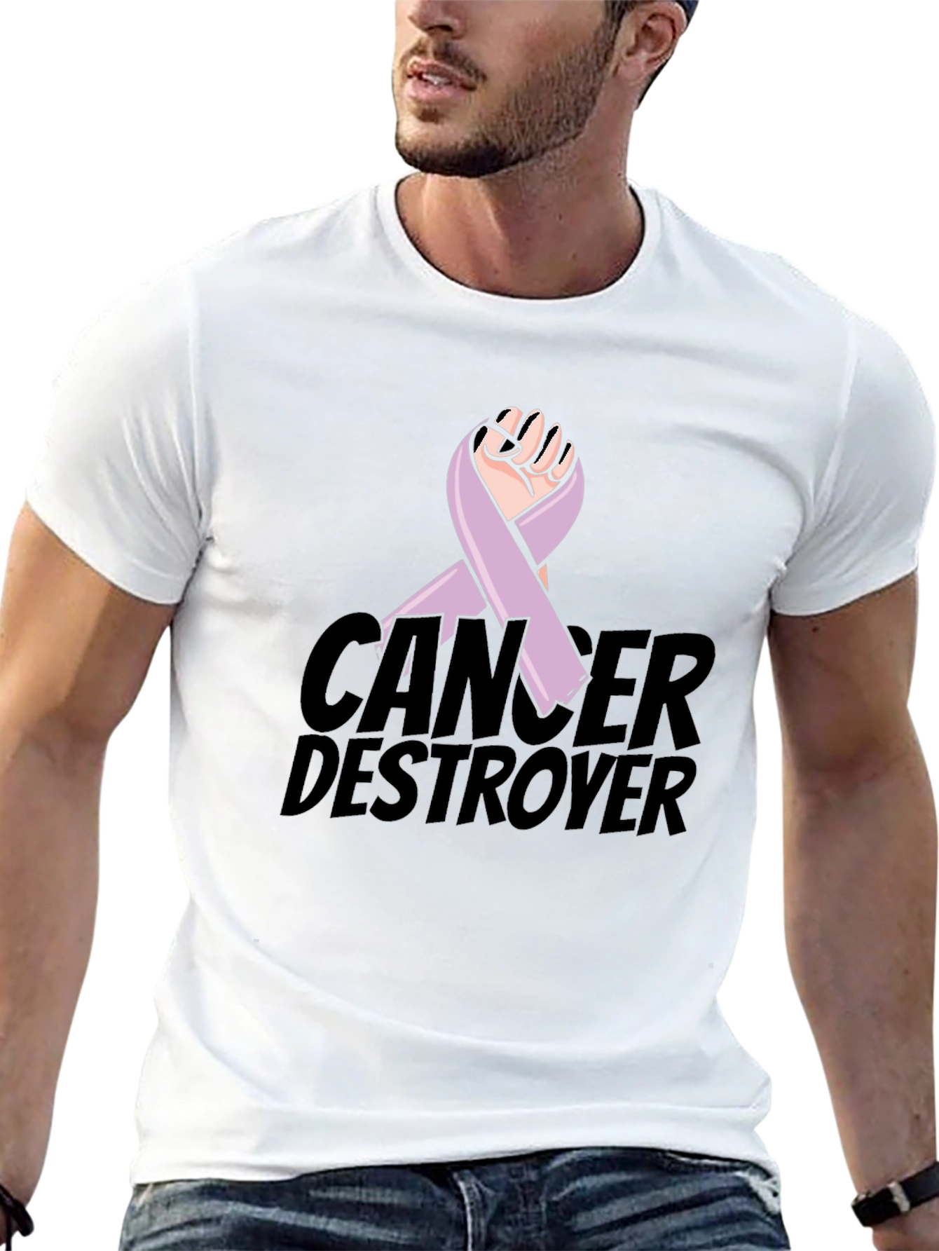 Cancer Destroyer Ribbon Graphic T-Shirt
