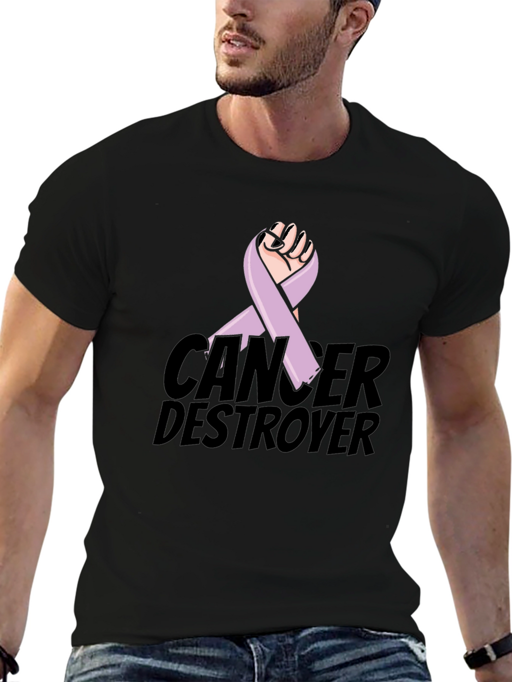 Cancer Destroyer Ribbon Graphic T-Shirt