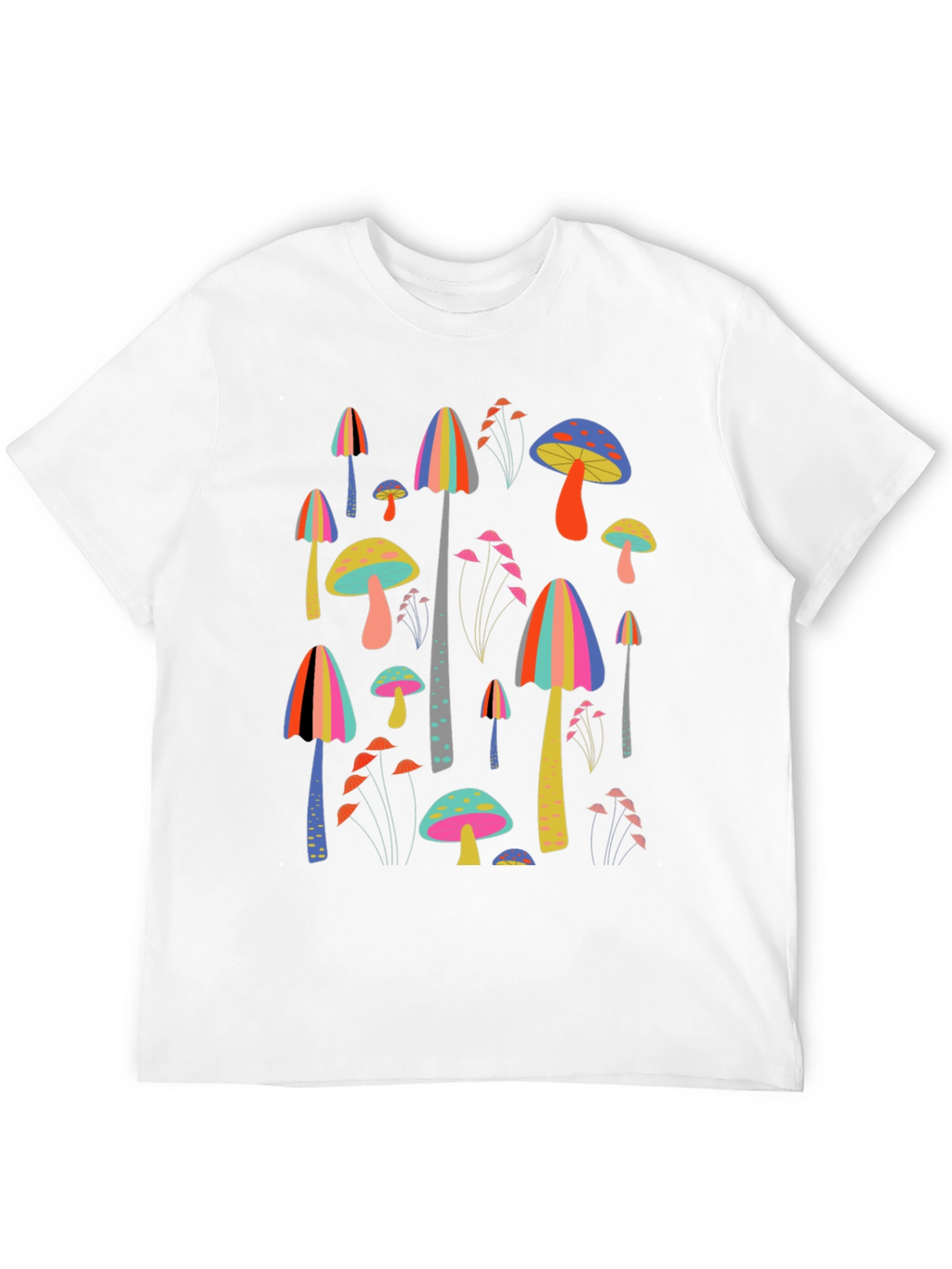 Funky Mushroom Print Black T-Shirt