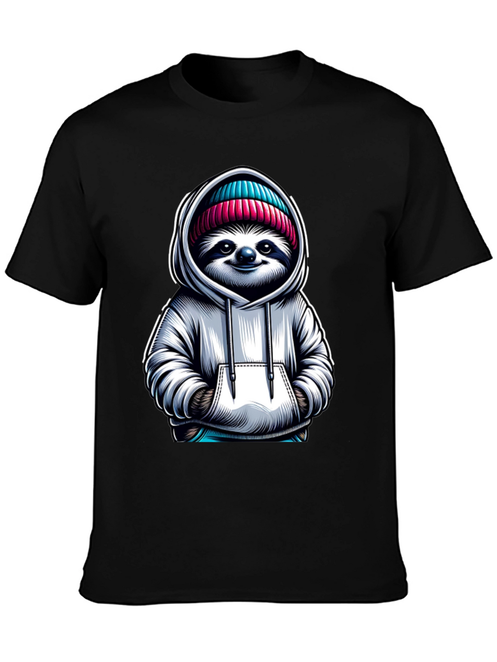 Sloth in Hoodie Graphic Tee - Casual Style