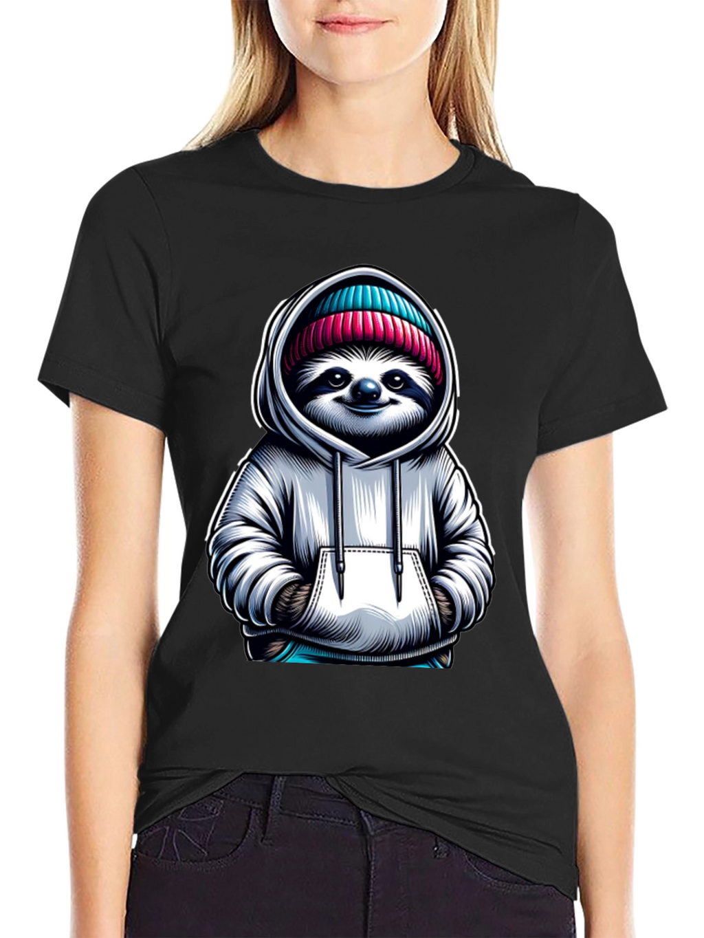 Sloth in Hoodie Graphic Tee - Casual Style