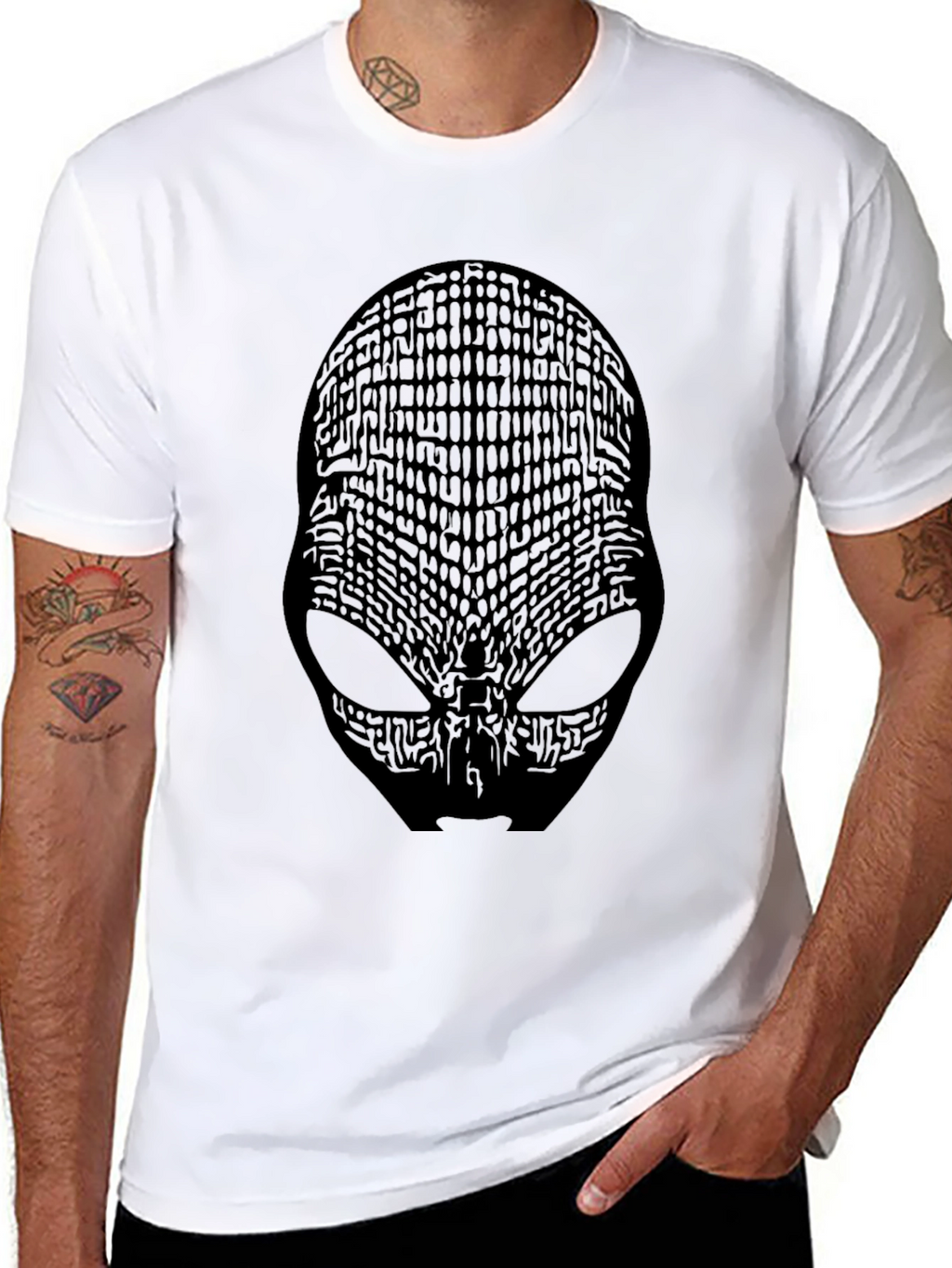 Abstract Alien Face Graphic Black T-Shirt