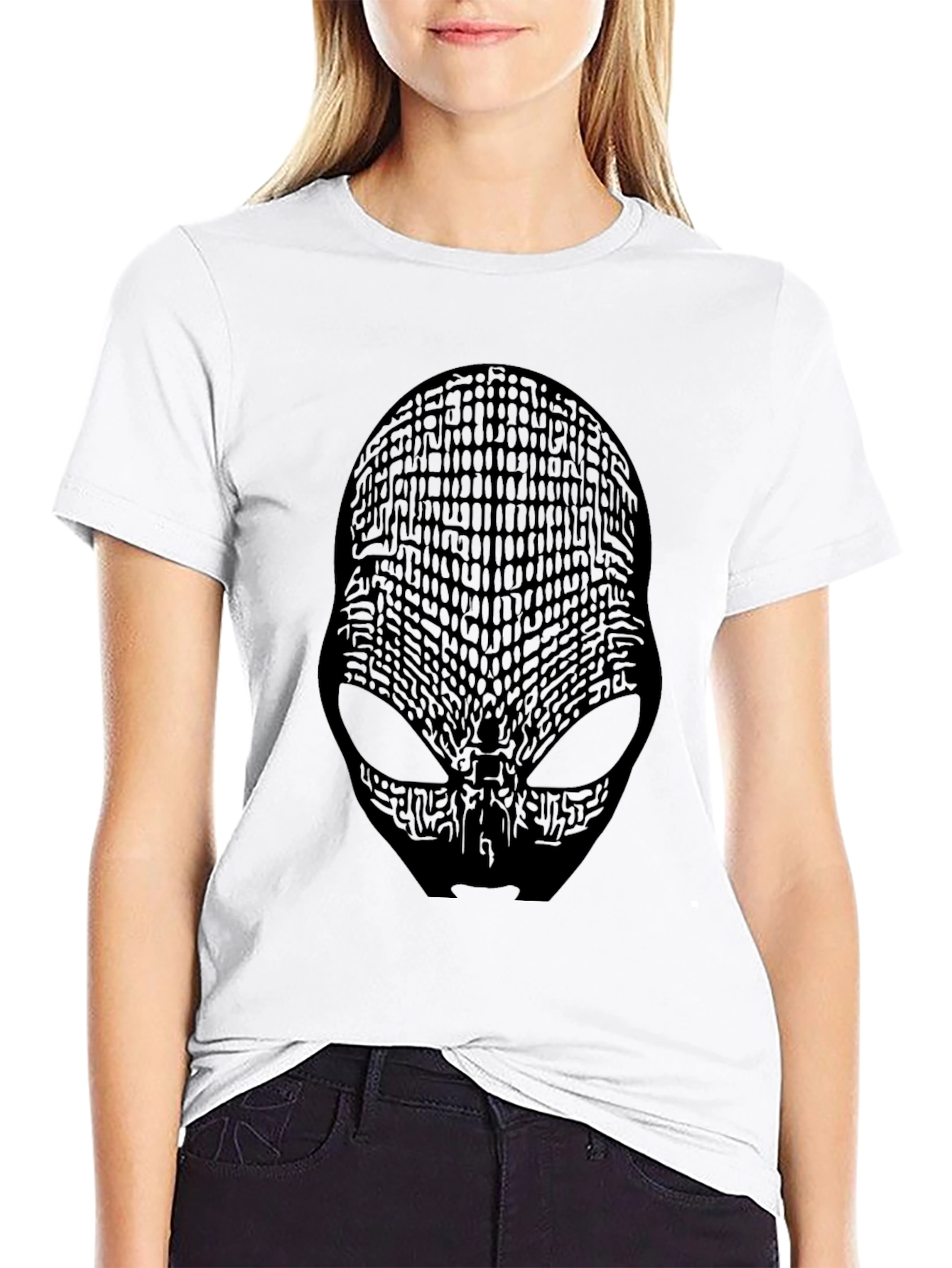 Abstract Alien Face Graphic Black T-Shirt