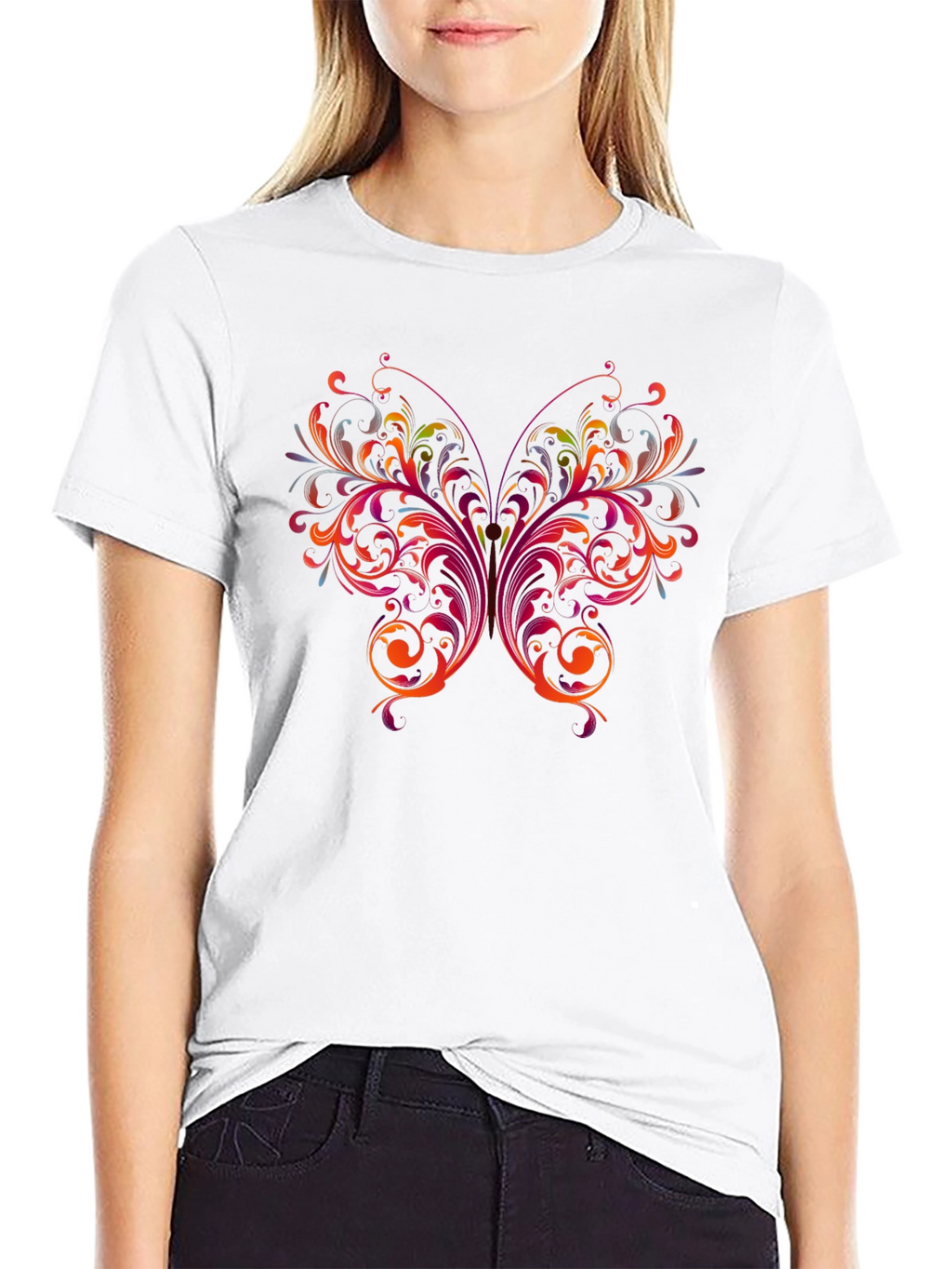 Floral Butterfly Graphic Black T-Shirt
