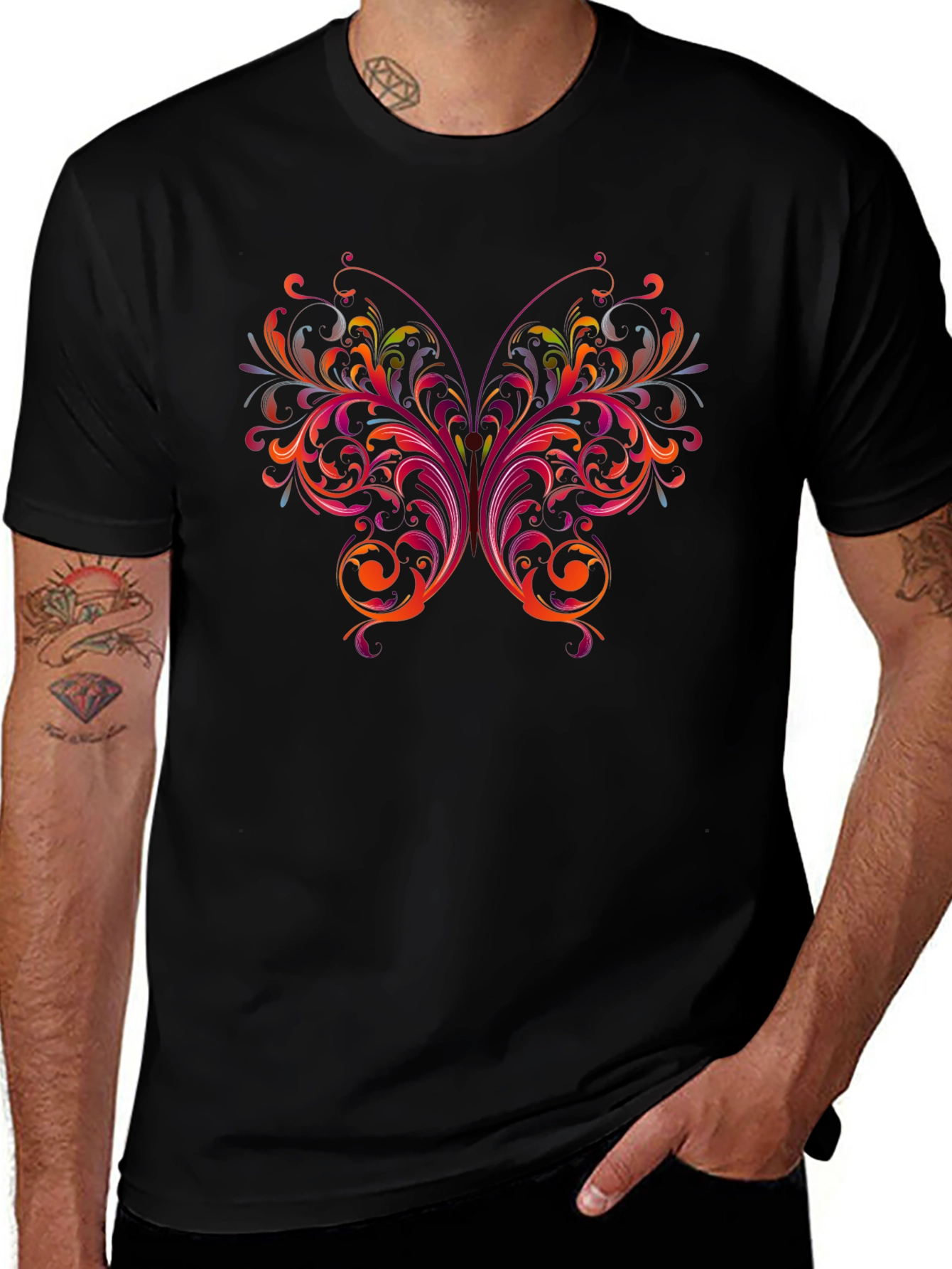 Floral Butterfly Graphic Black T-Shirt