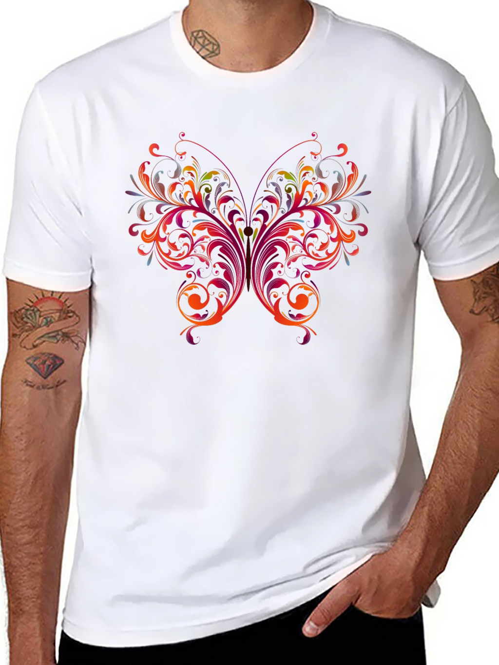 Floral Butterfly Graphic Black T-Shirt