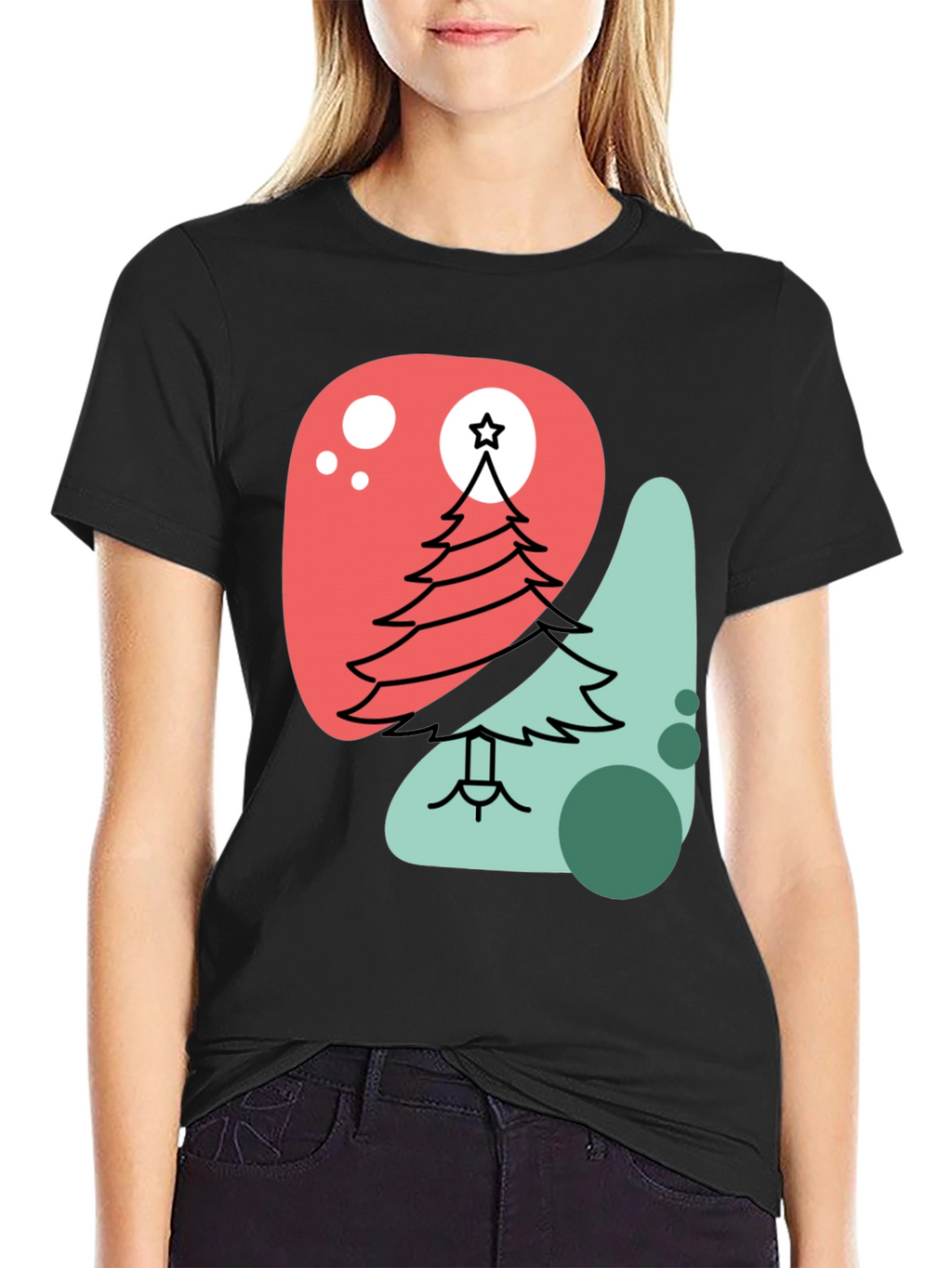 Modern Christmas Tree Graphic Tee - Black