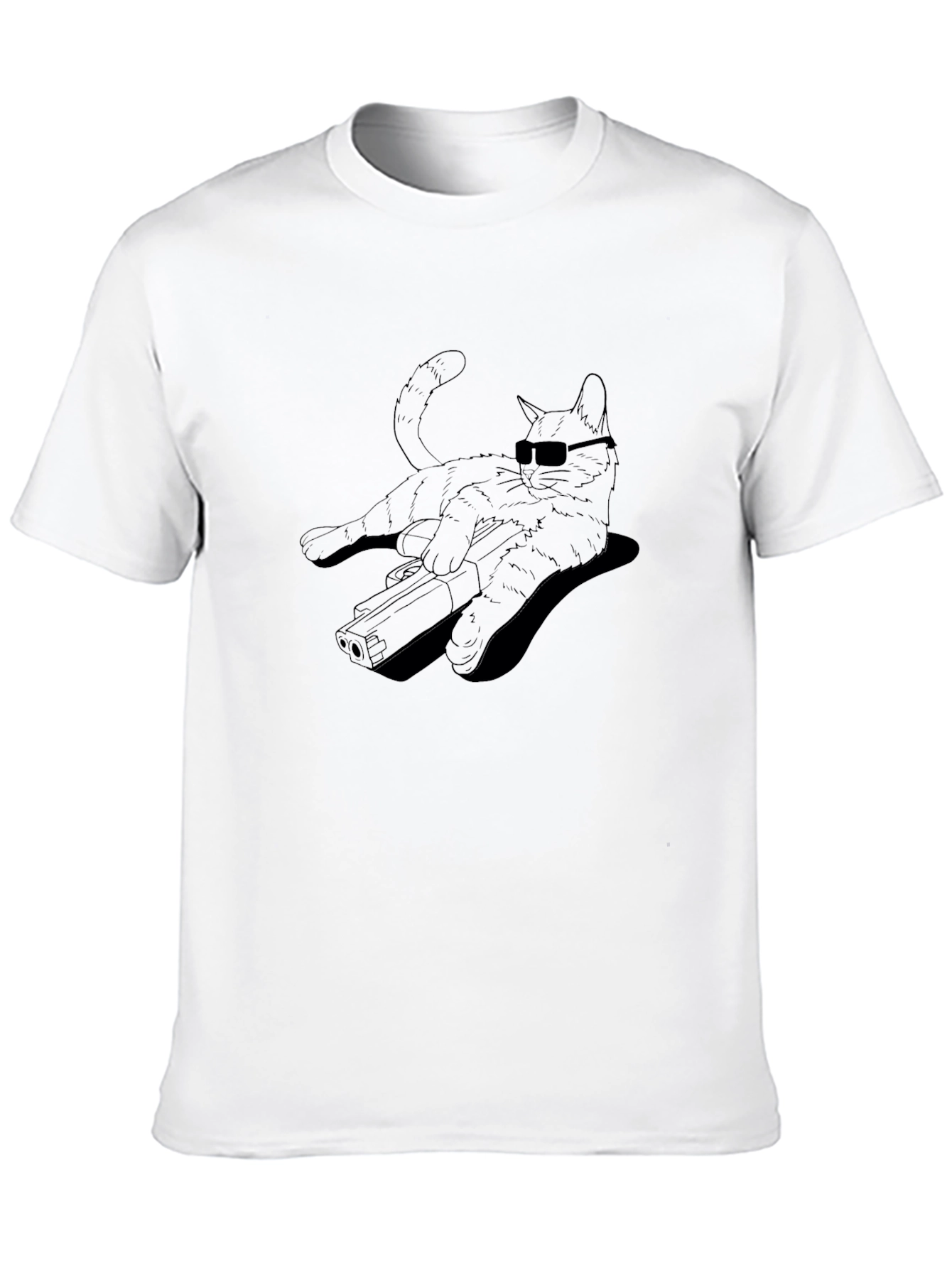 Cool Cat Gun Graphic T-Shirt - Black